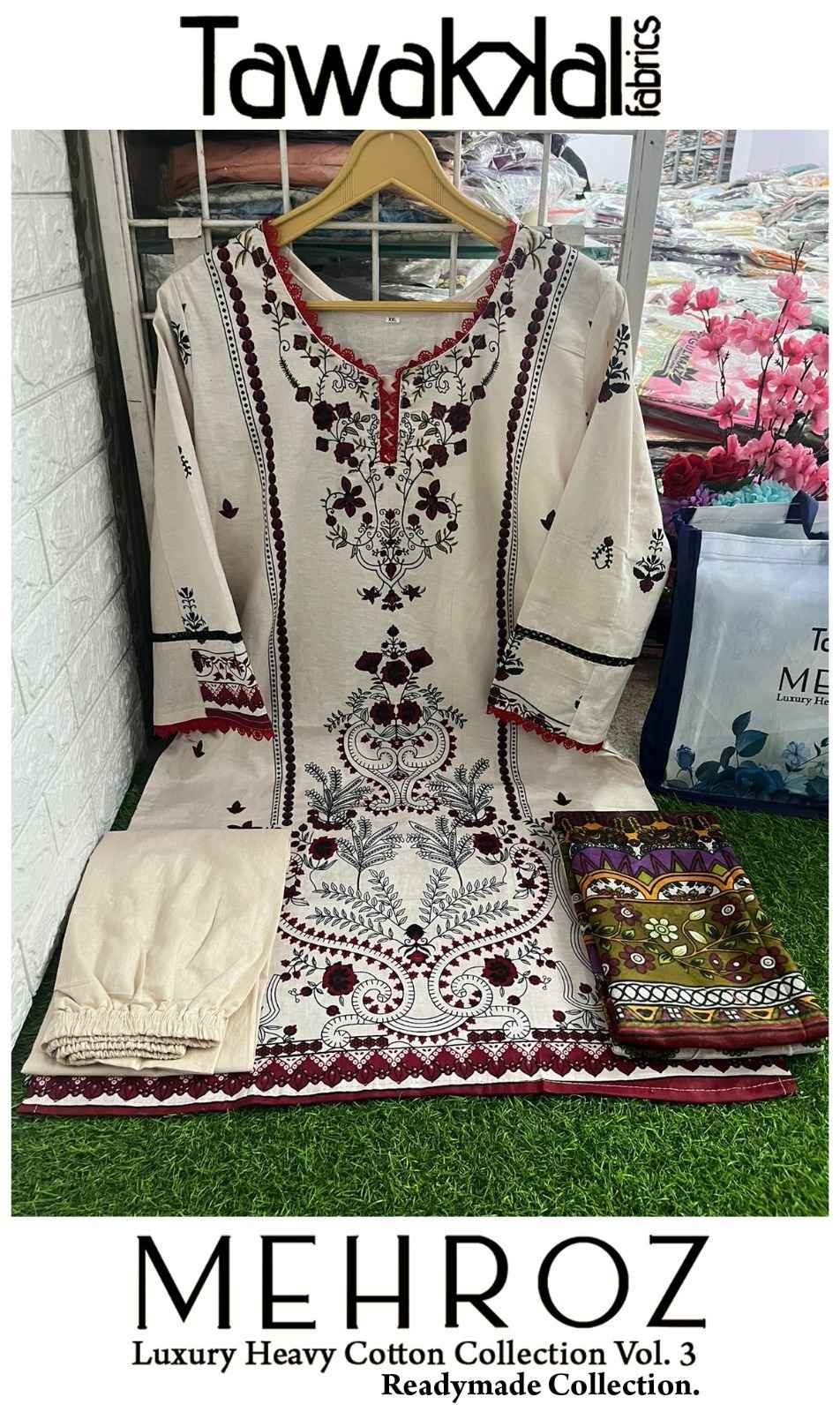 TAWAKKAL FABRICS MEHROZ LUXURY HEAVY COTTON COLLECTION VOL 3 PAKISTANI READYMADE SUITS