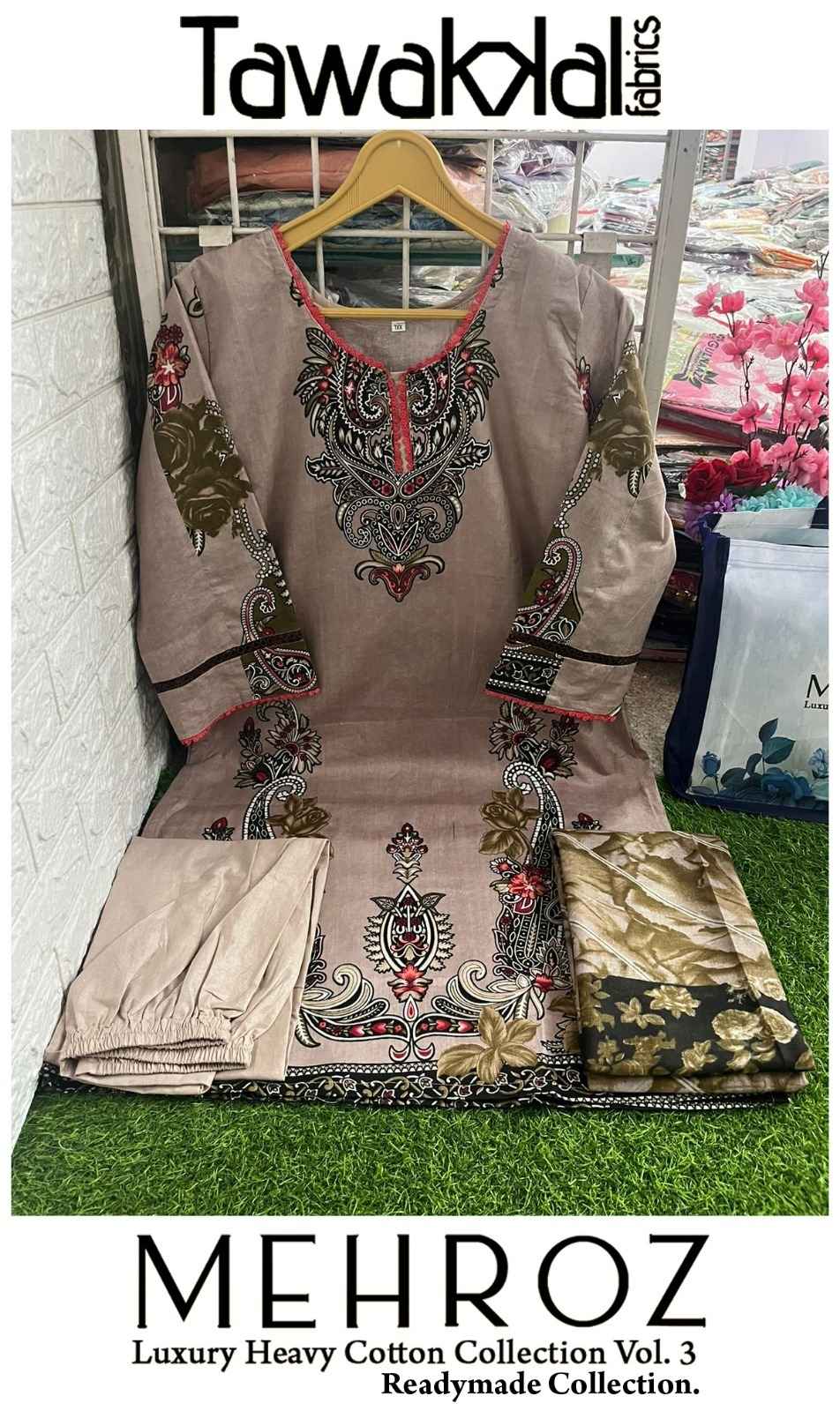 TAWAKKAL FABRICS MEHROZ LUXURY HEAVY COTTON COLLECTION VOL 3 PAKISTANI READYMADE SUITS