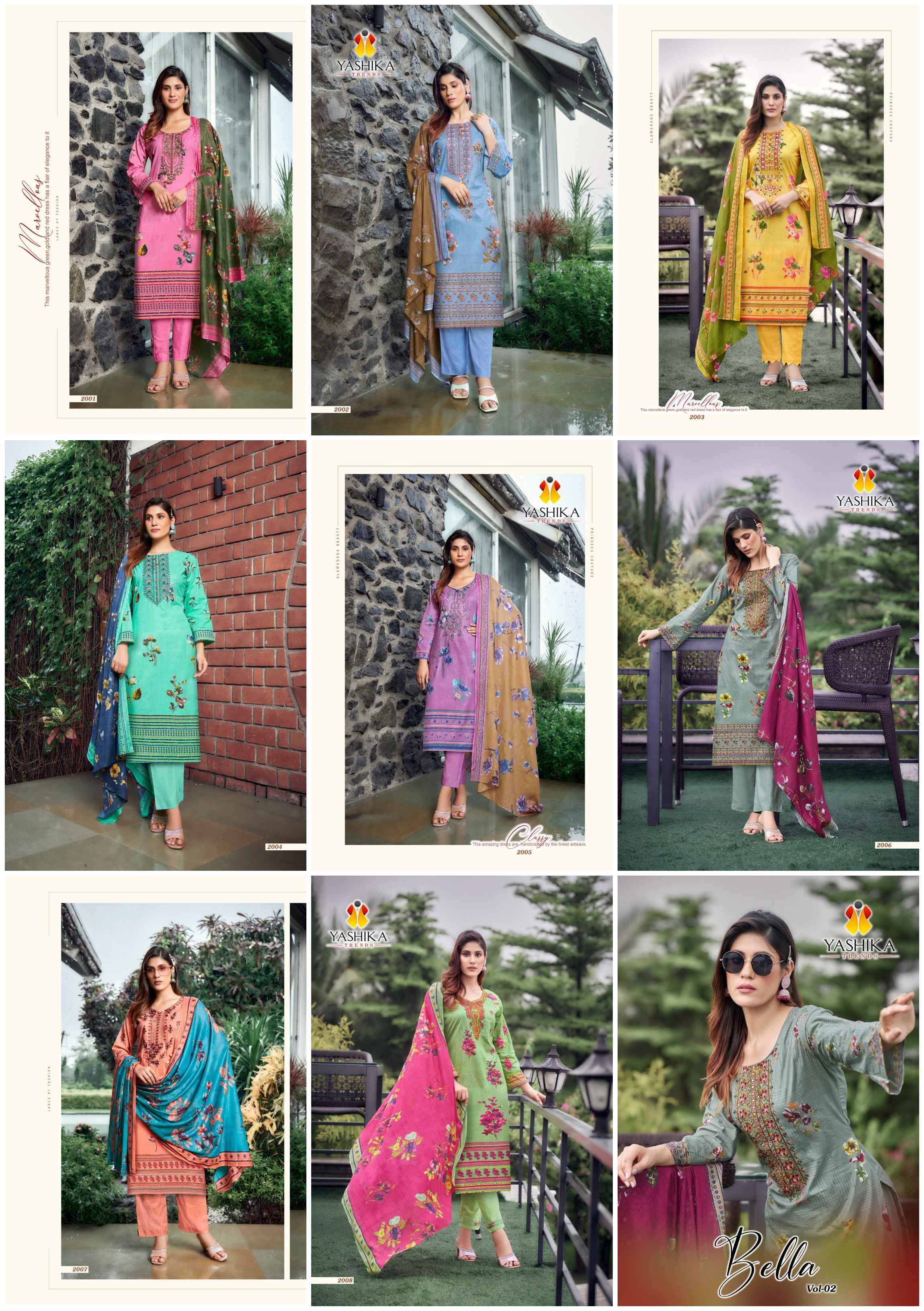 YASHIKA TRENDS BELLA VOL 2 COTTON SUITS CATALOG WHOLESALE PRICE