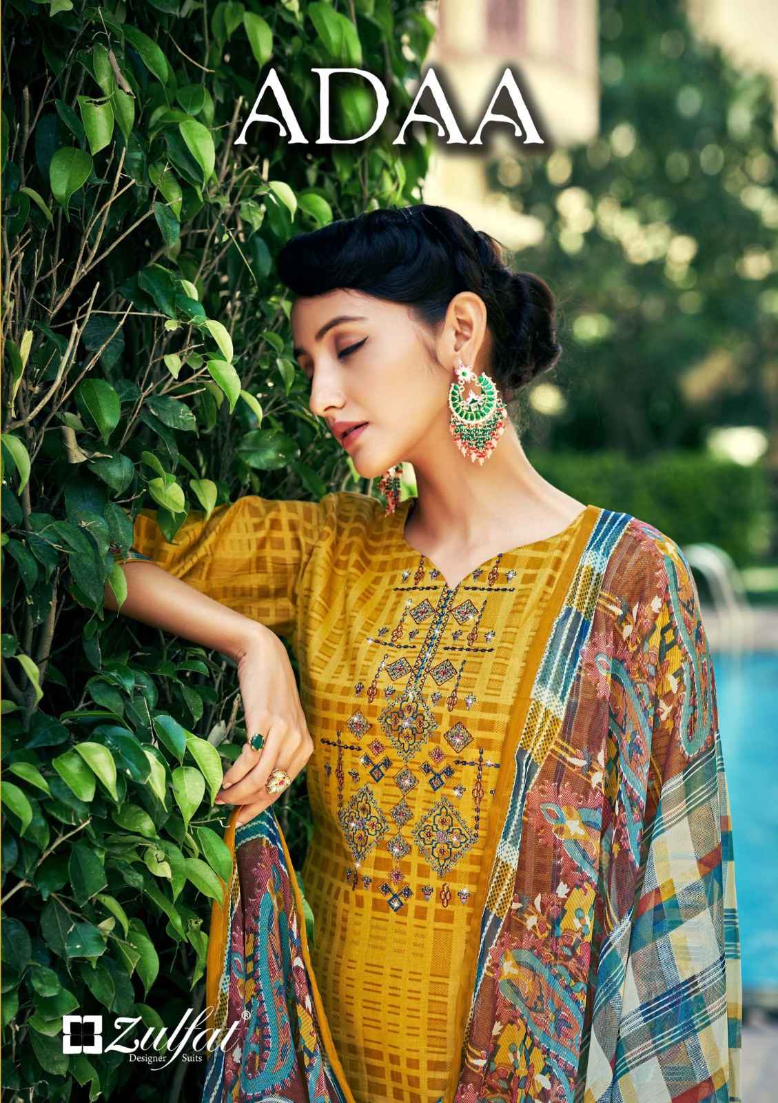 ZULFAT DESIGNER ADAA JAM COTTON DESIGNER PRINT WITH FANCY WORK SUITS
