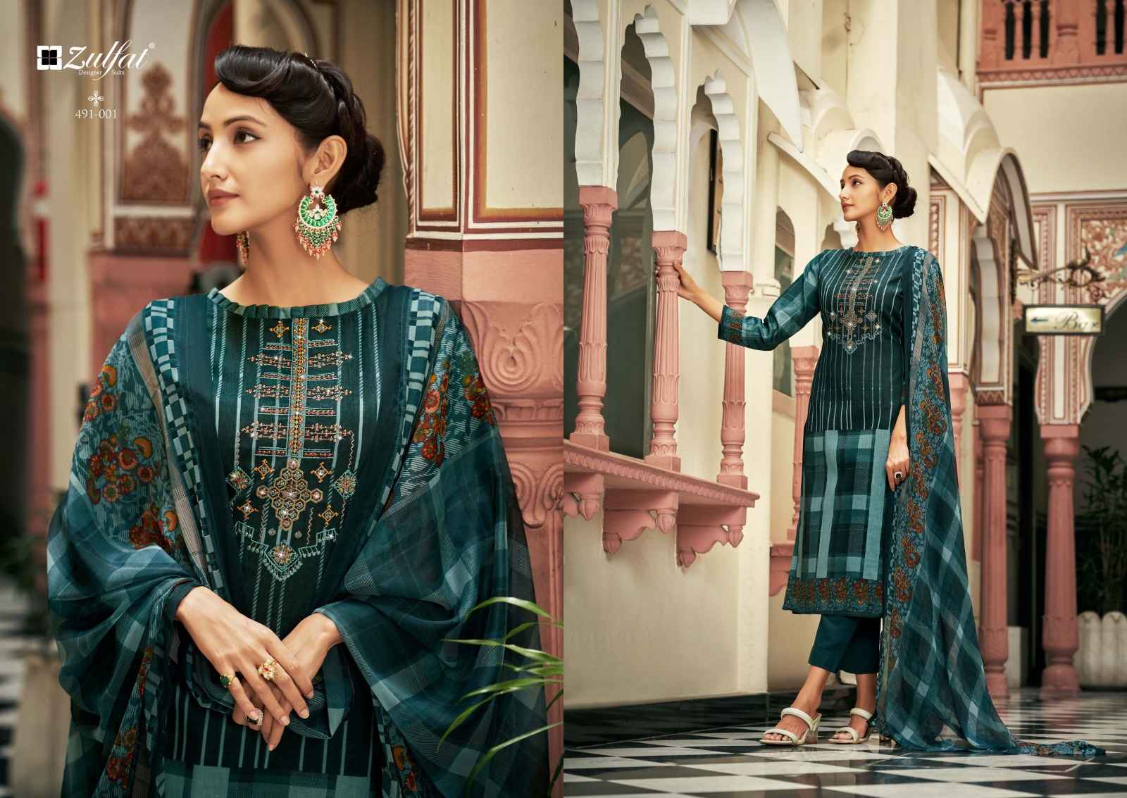 ZULFAT DESIGNER ADAA JAM COTTON DESIGNER PRINT WITH FANCY WORK SUITS