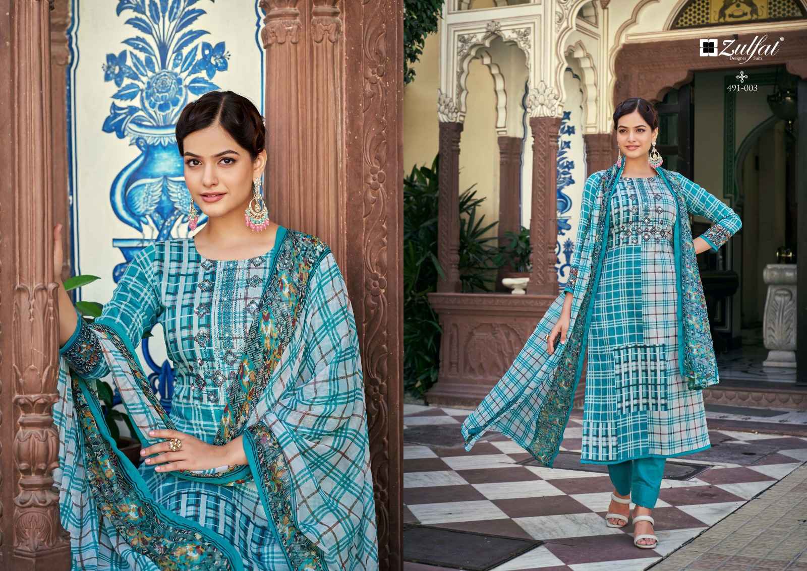 ZULFAT DESIGNER ADAA JAM COTTON DESIGNER PRINT WITH FANCY WORK SUITS