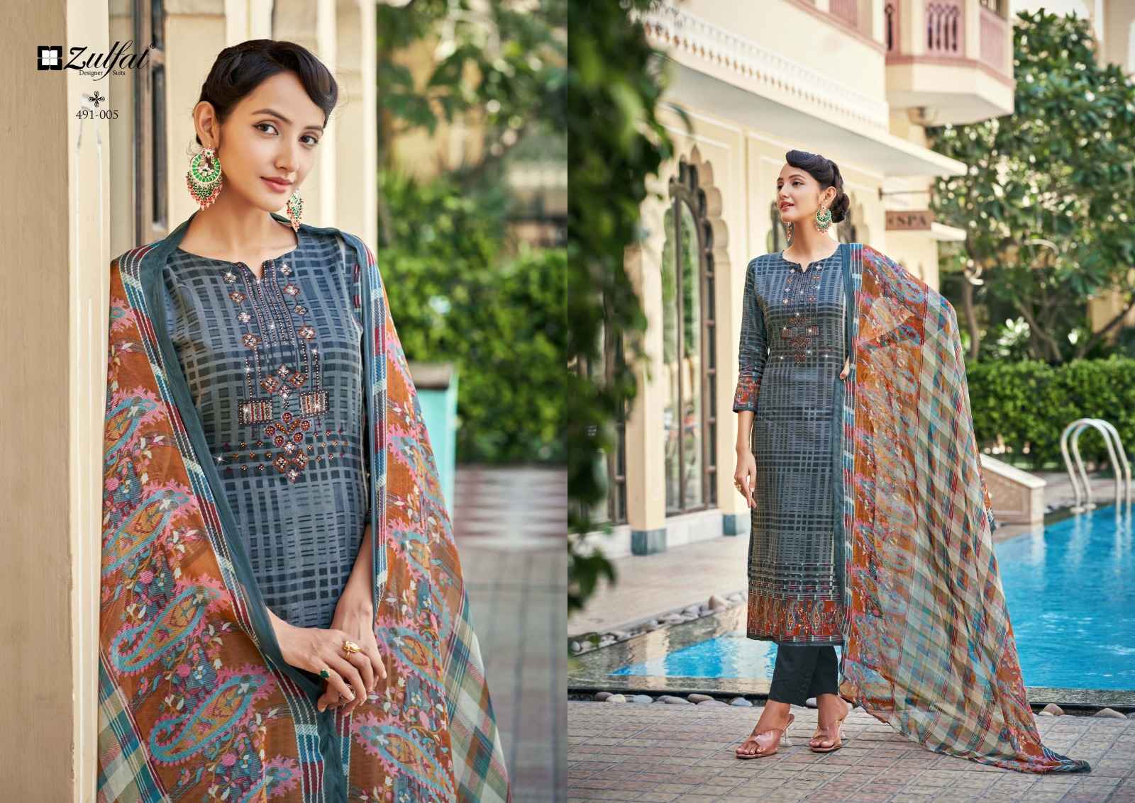 ZULFAT DESIGNER ADAA JAM COTTON DESIGNER PRINT WITH FANCY WORK SUITS