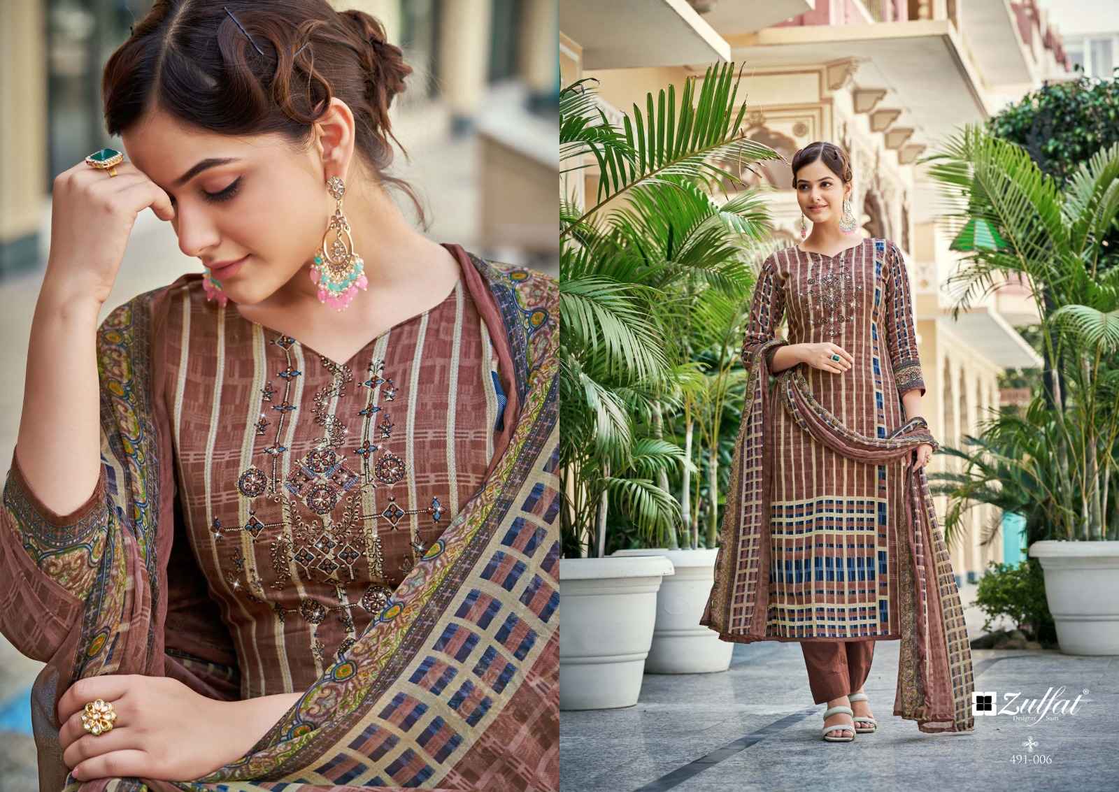 ZULFAT DESIGNER ADAA JAM COTTON DESIGNER PRINT WITH FANCY WORK SUITS