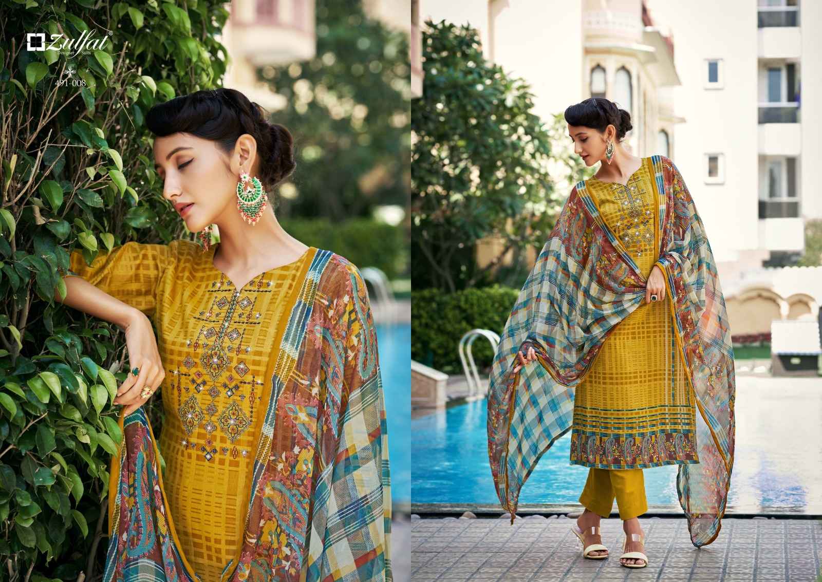 ZULFAT DESIGNER ADAA JAM COTTON DESIGNER PRINT WITH FANCY WORK SUITS