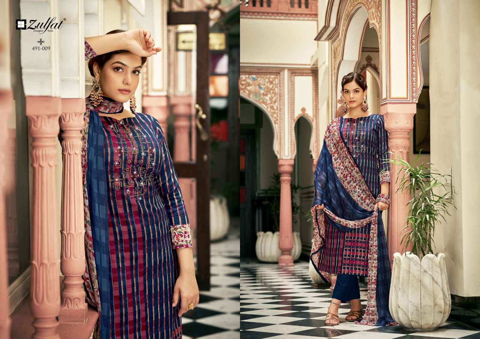 ZULFAT DESIGNER ADAA JAM COTTON DESIGNER PRINT WITH FANCY WORK SUITS