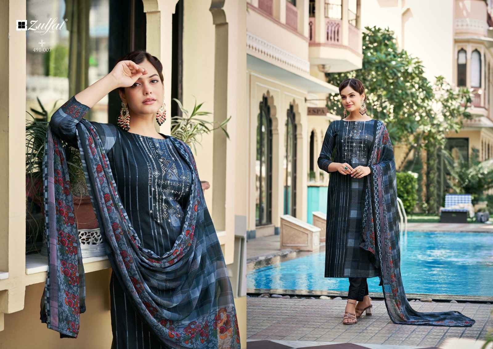 ZULFAT DESIGNER ADAA JAM COTTON DESIGNER PRINT WITH FANCY WORK SUITS