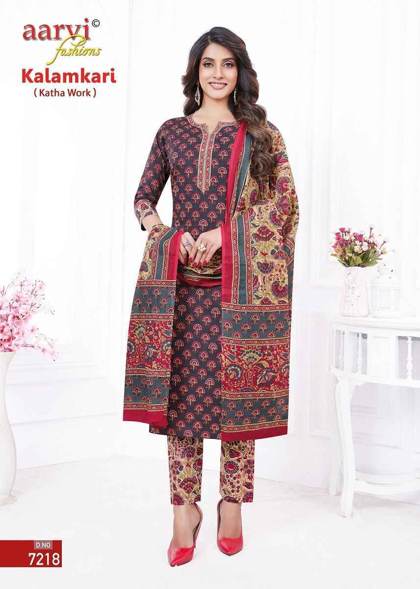 Aarvi Kalamkari Vol 1 Cotton Kurti Combo With Katha Work 10 pcs Catalogue - Surat Wholesale Market