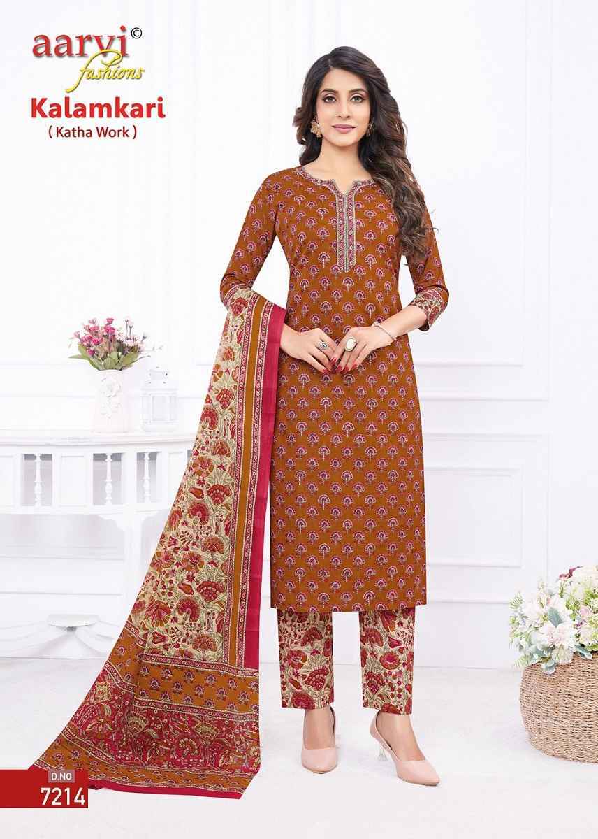 Aarvi Kalamkari Vol 1 Cotton Kurti Combo With Katha Work 10 pcs Catalogue - Surat Wholesale Market