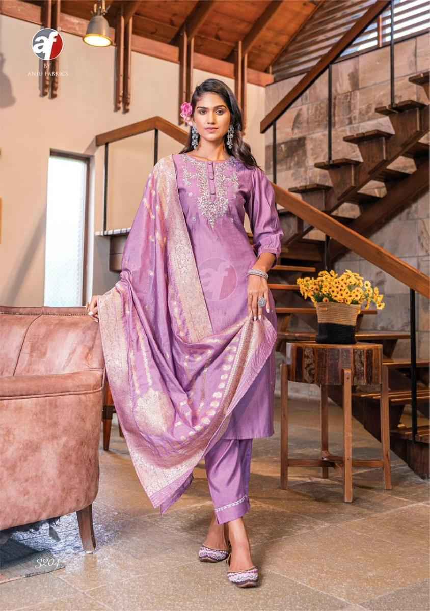 feelings by anju fabrics 7191-7196 series fancy party wear designer long  kurtis bottom dupatta set surat