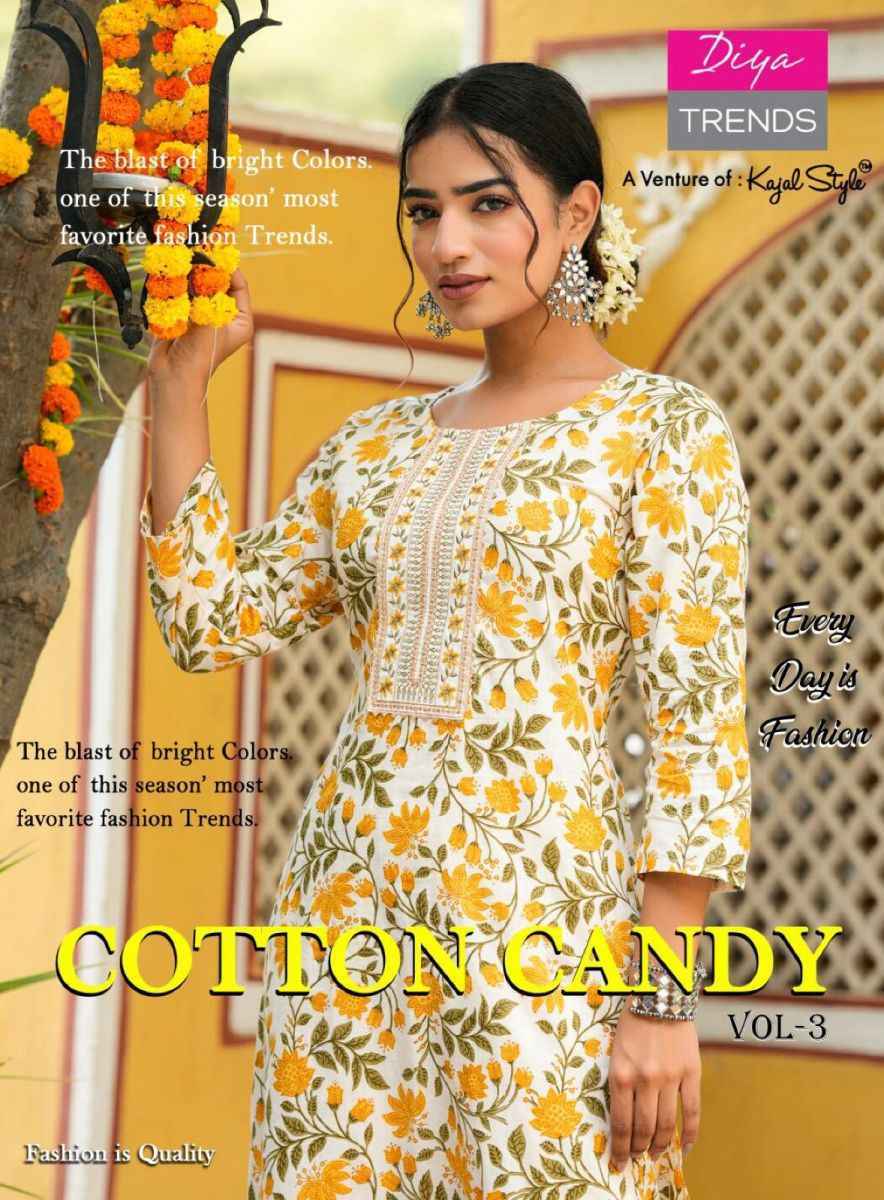 Diya Trends Cotton Candy Vol 3 Cotton Kurti With Pant 8 pcs Catalogue - Surat Wholesale Market