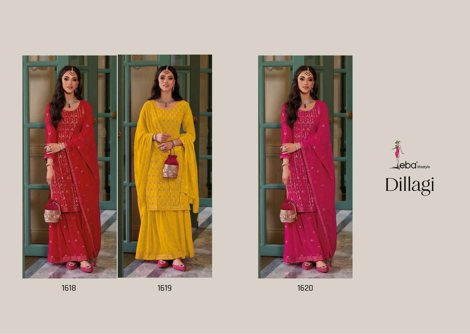 Eba Lifestyle Dillagi Georgette Dress Material 3 pcs Catalogue