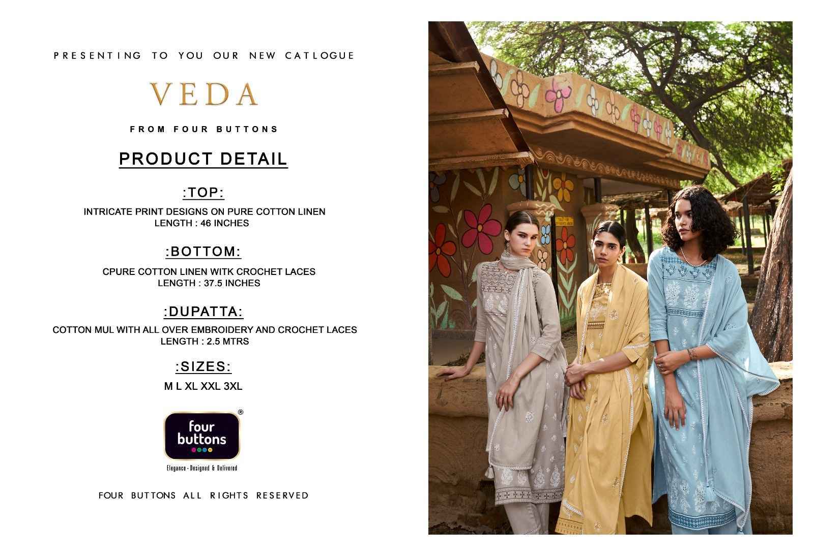 Four Buttons Veda Kurtis Catalog Wholesale Price - Surat Wholesale Market
