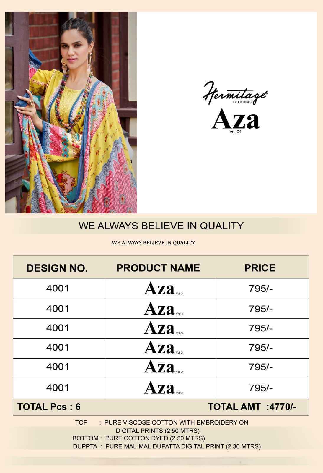 Hermitage Aza Vol 4 Cotton Dress Material 6 pcs Catalogue