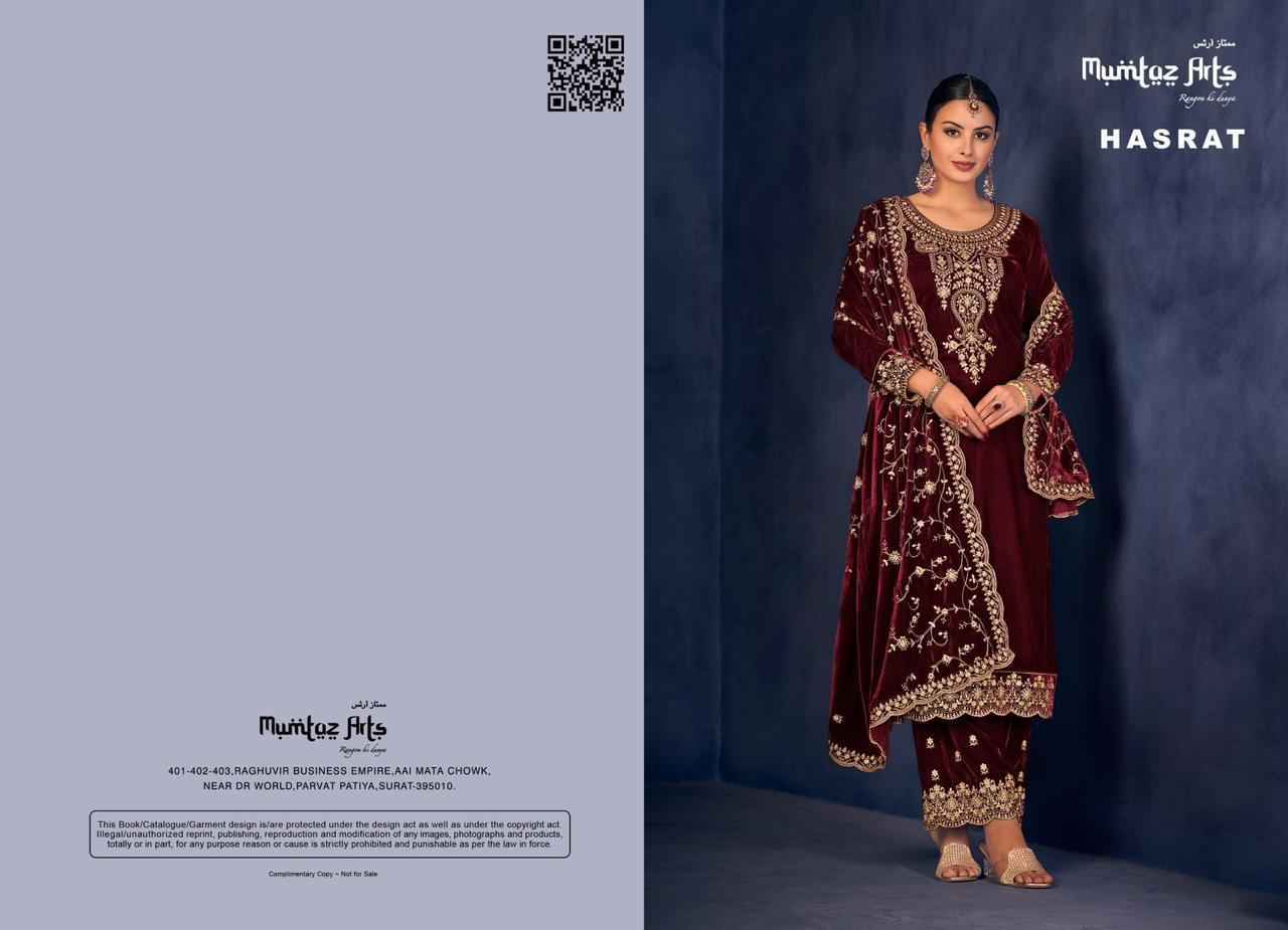 Mumtaz Arts Hasrat Velvet Dress Material 4 pcs Catalogue - Surat Wholesale Market