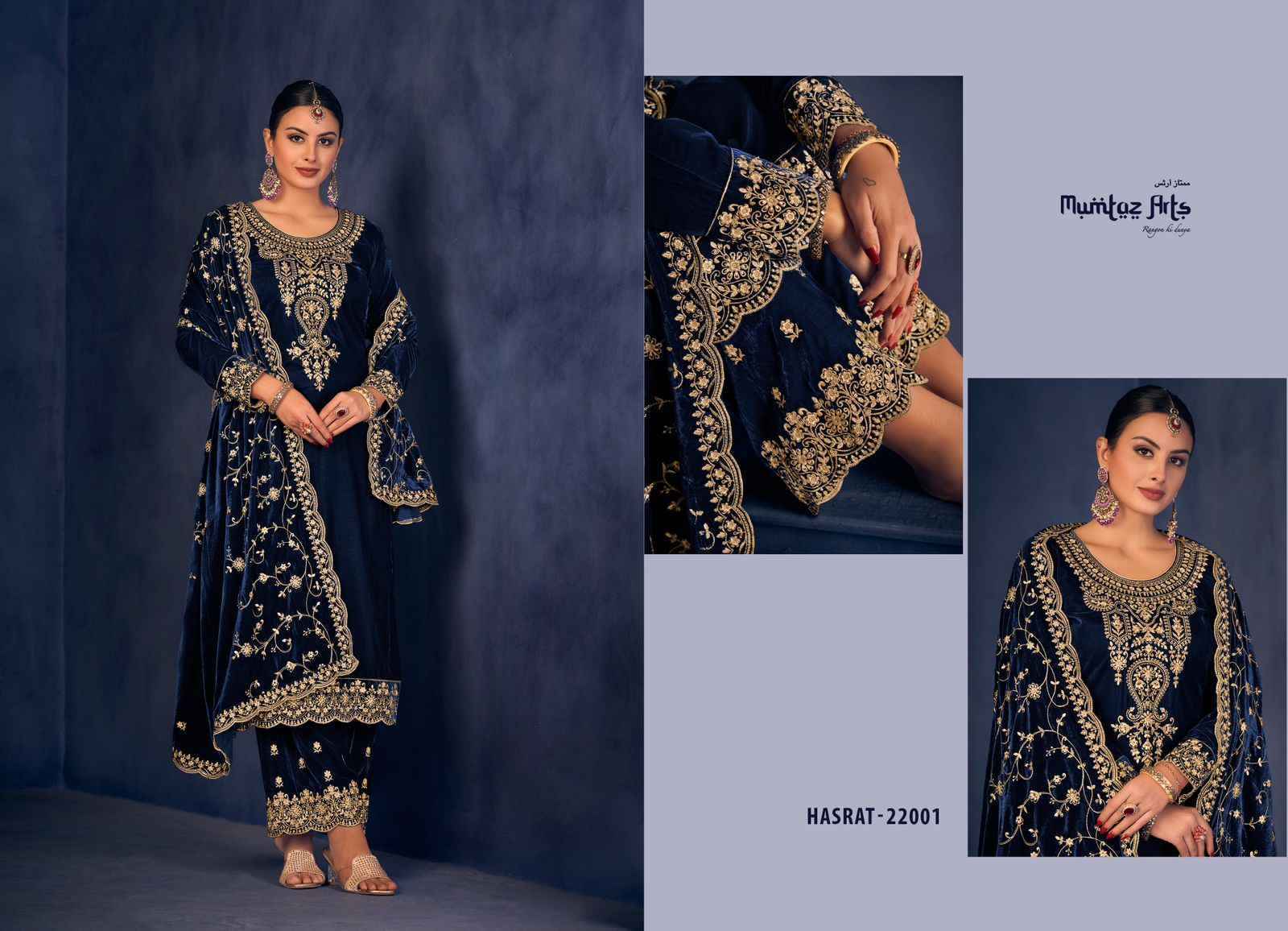 Mumtaz Arts Hasrat Velvet Dress Material 4 pcs Catalogue - Surat Wholesale Market
