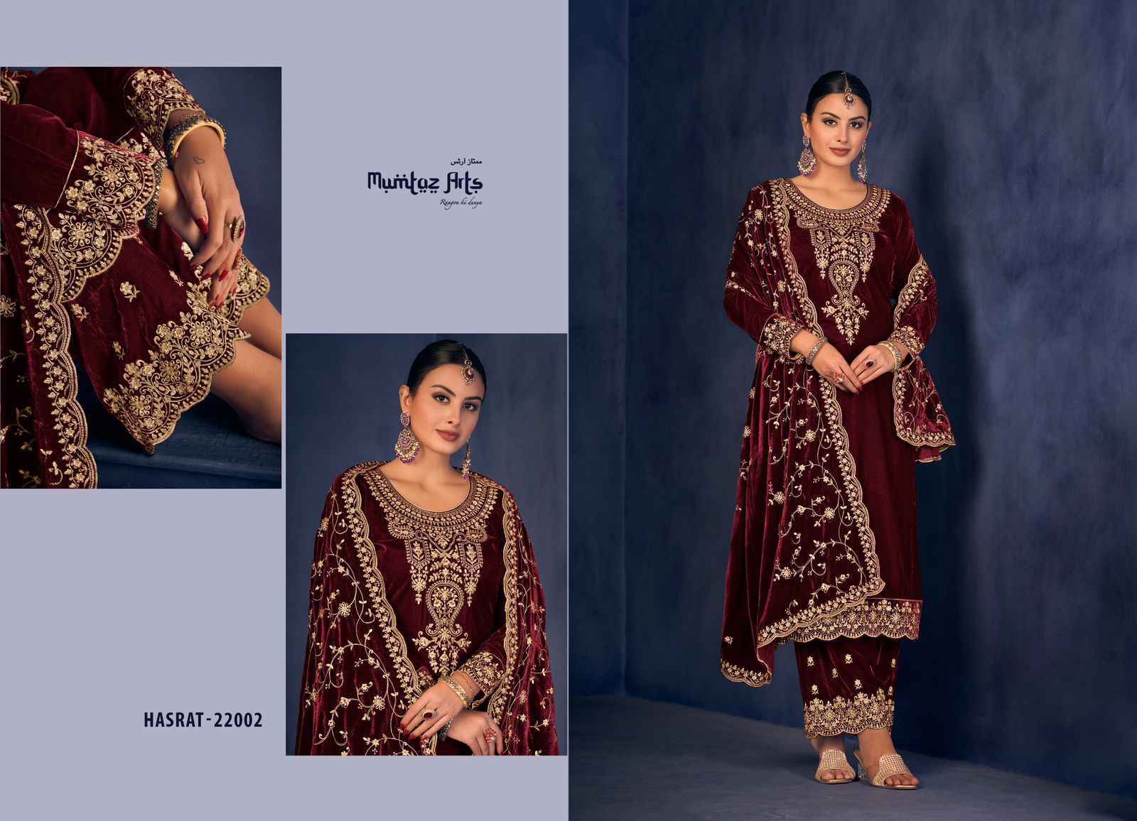 Mumtaz Arts Hasrat Velvet Dress Material 4 pcs Catalogue - Surat Wholesale Market