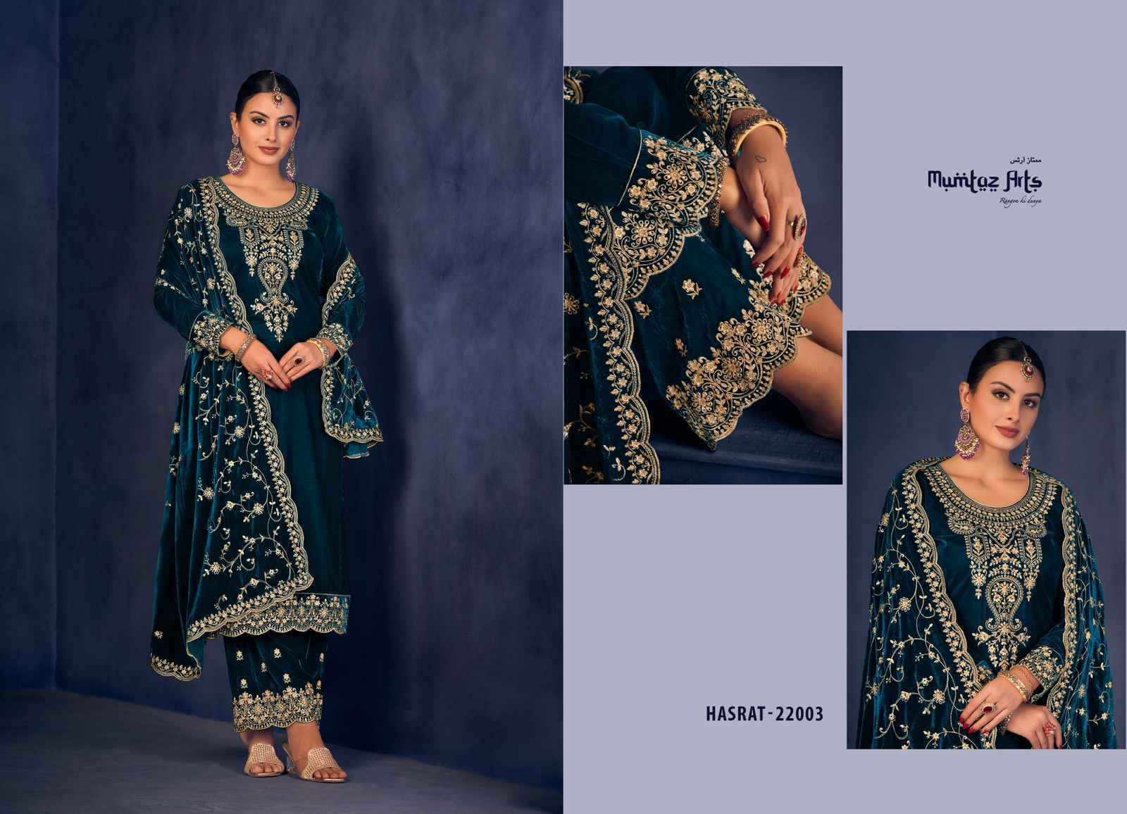 Mumtaz Arts Hasrat Velvet Dress Material 4 pcs Catalogue - Surat Wholesale Market