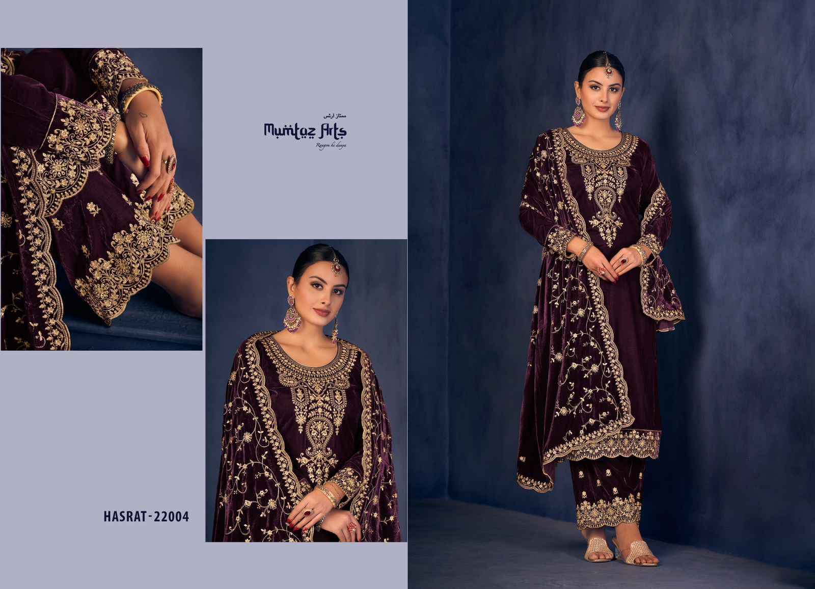 Mumtaz Arts Hasrat Velvet Dress Material 4 pcs Catalogue - Surat Wholesale Market