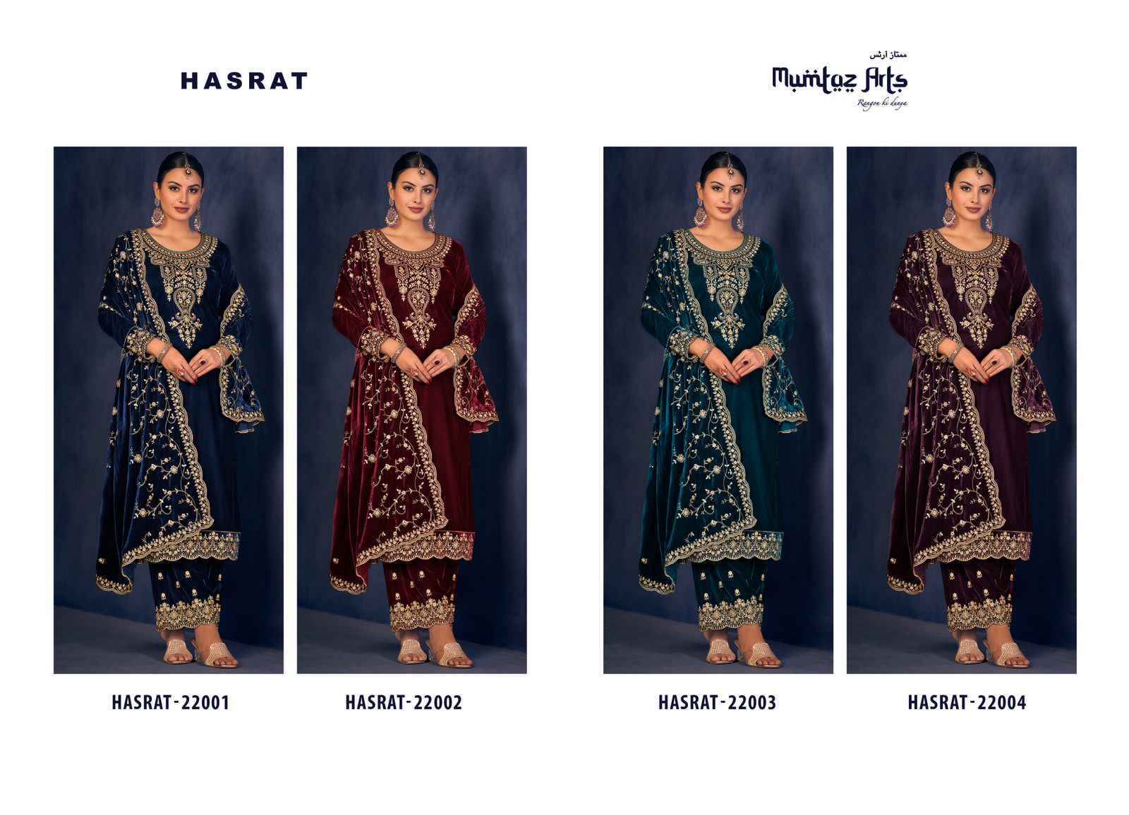 Mumtaz Arts Hasrat Velvet Dress Material 4 pcs Catalogue - Surat Wholesale Market