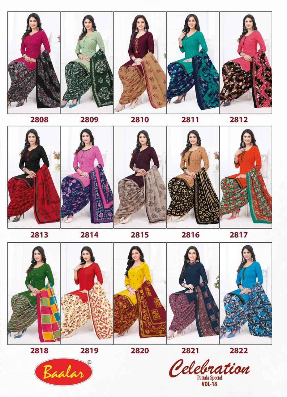 Baalar Celebration Patiyala vol-18 Cotton Dress Material ( 15 pcs Set )