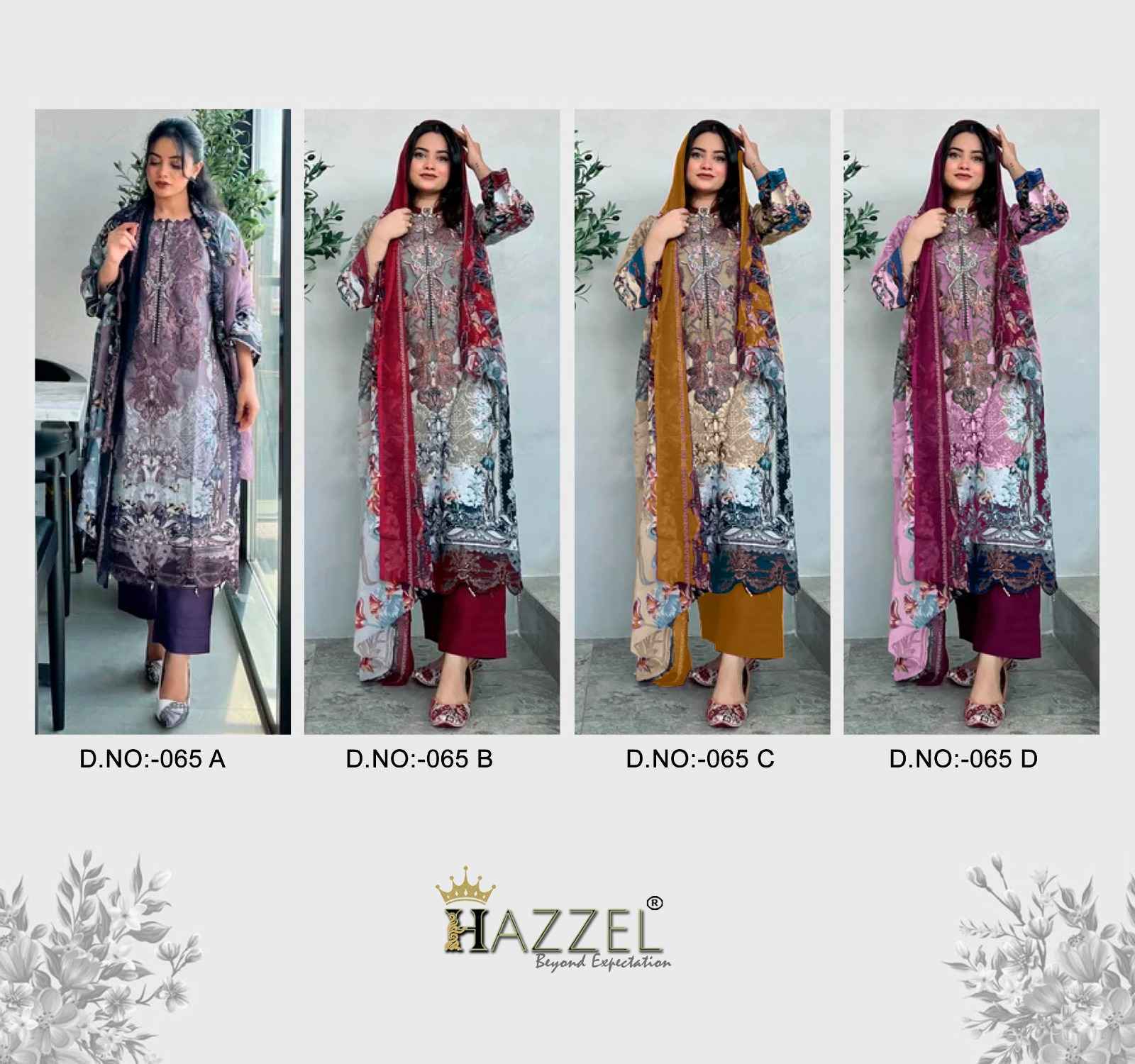 Hazzel D NO 065 Cotton Dress Material 4 pcs Catalogue - Chiffon Dupatta