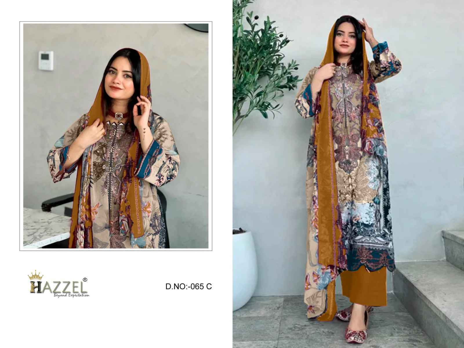 Hazzel D NO 065 Cotton Dress Material 4 pcs Catalogue - Chiffon Dupatta