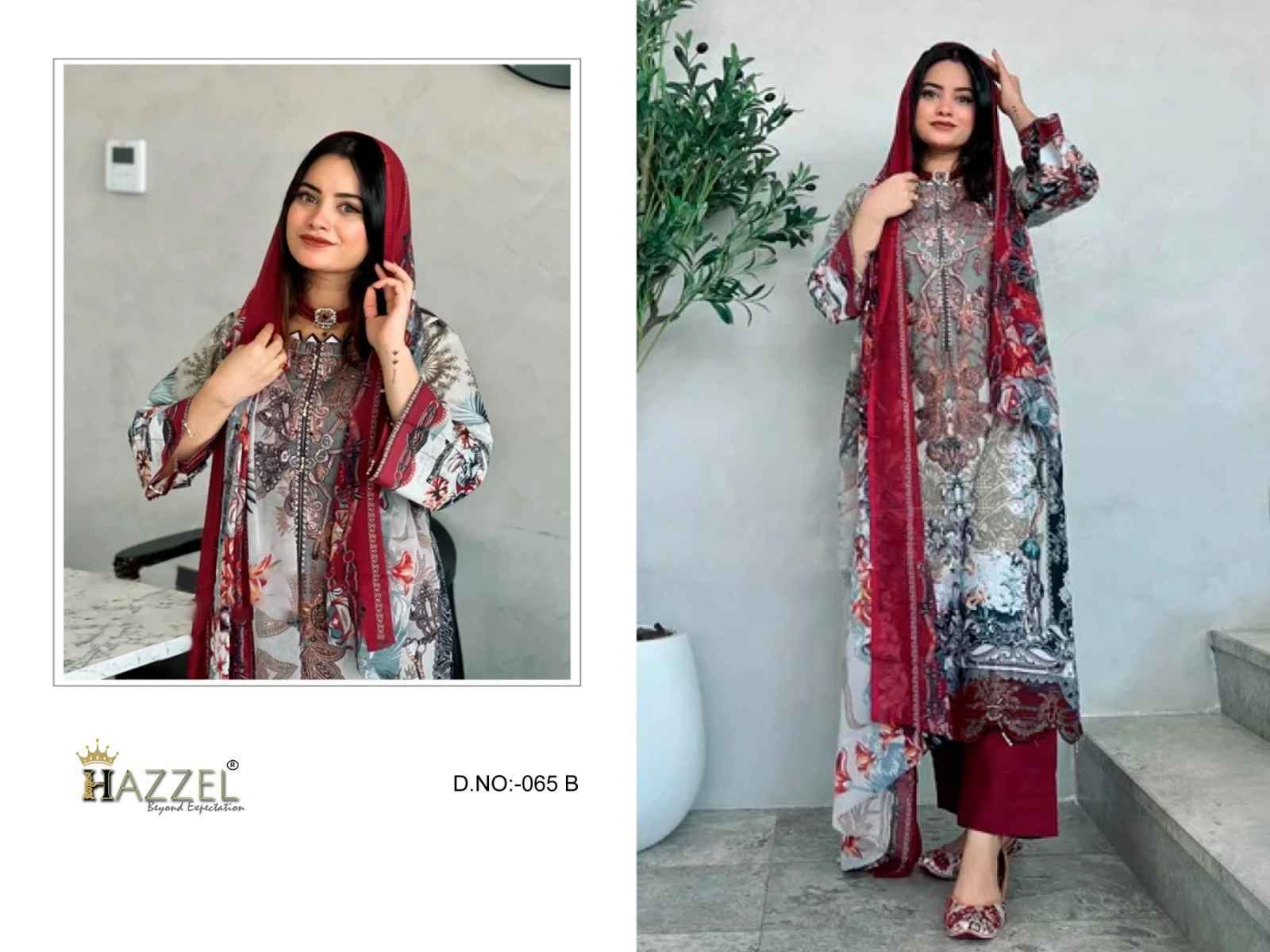 Hazzel D NO 065 Cotton Dress Material 4 pcs Catalogue - Chiffon Dupatta