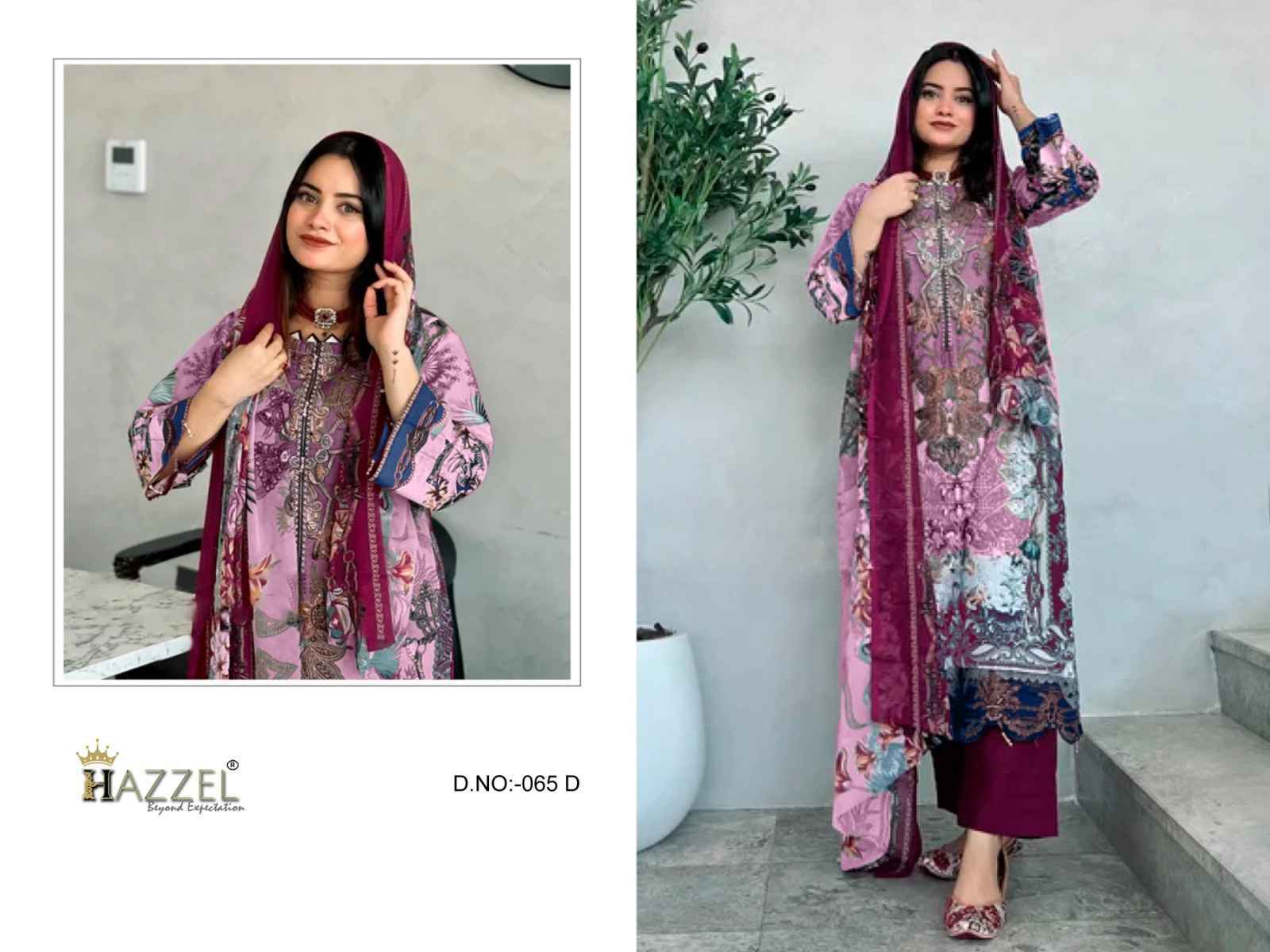 Hazzel D NO 065 Cotton Dress Material 4 pcs Catalogue - Chiffon Dupatta