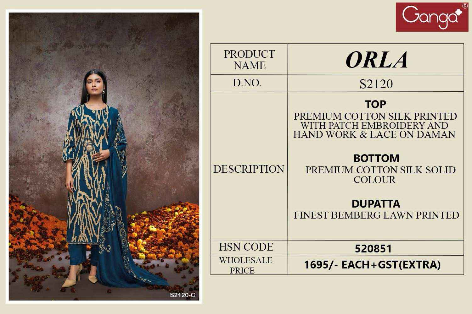 GANGA SUITS ORLA 2120 COTTON SALWAR SUITS