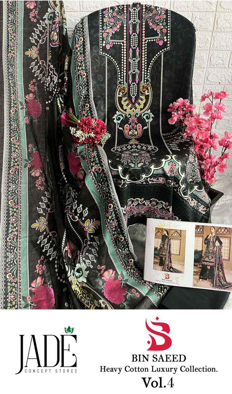 Jade Bin Saeed Vol 4 Lawn Cotton Dress Material - Wholesale Price