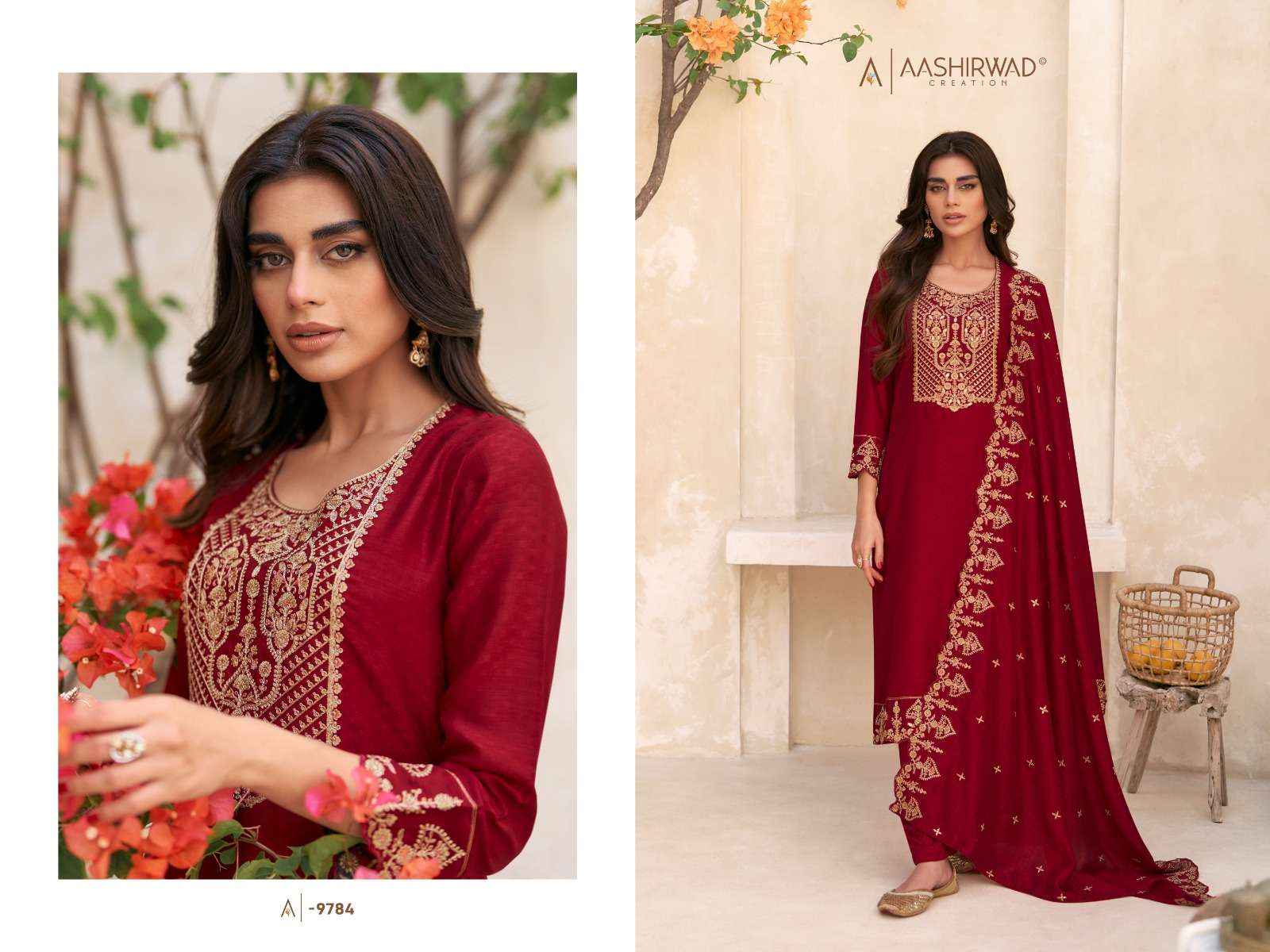 AASHIRWAD CREATION SWARAJ EMBROIDERY DESIGNER SUITS ( 5 PCS CATALOG )