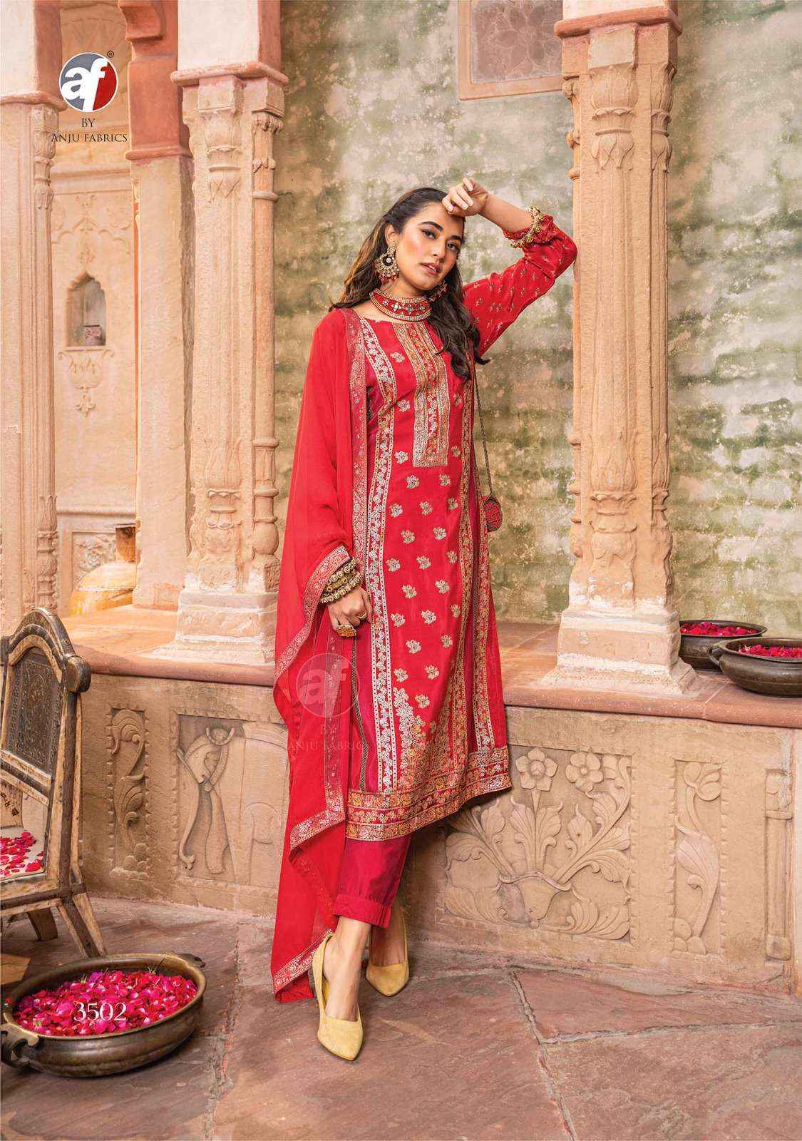 ANJU FABRICS FIZA JACQUARD DESIGNER READYMADE SUITS ( 5 PCS CATALOG )