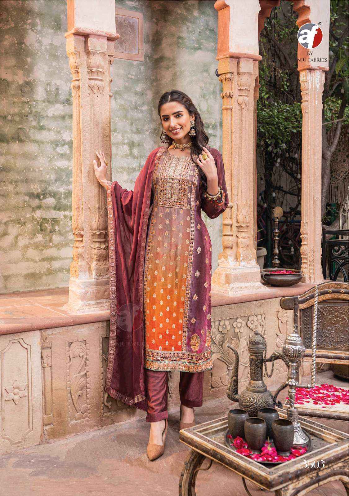 ANJU FABRICS FIZA JACQUARD DESIGNER READYMADE SUITS ( 5 PCS CATALOG )