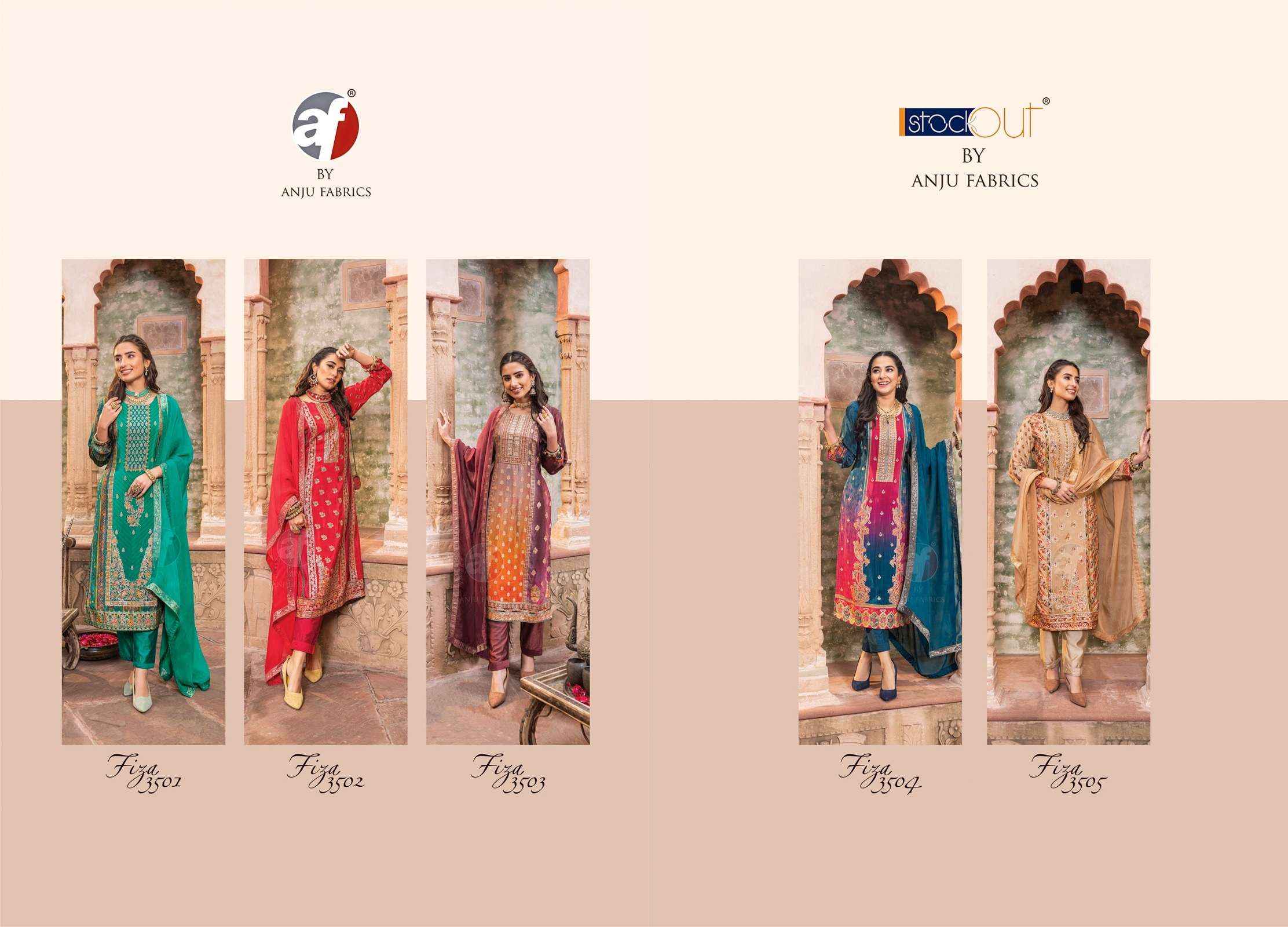 ANJU FABRICS FIZA JACQUARD DESIGNER READYMADE SUITS ( 5 PCS CATALOG )