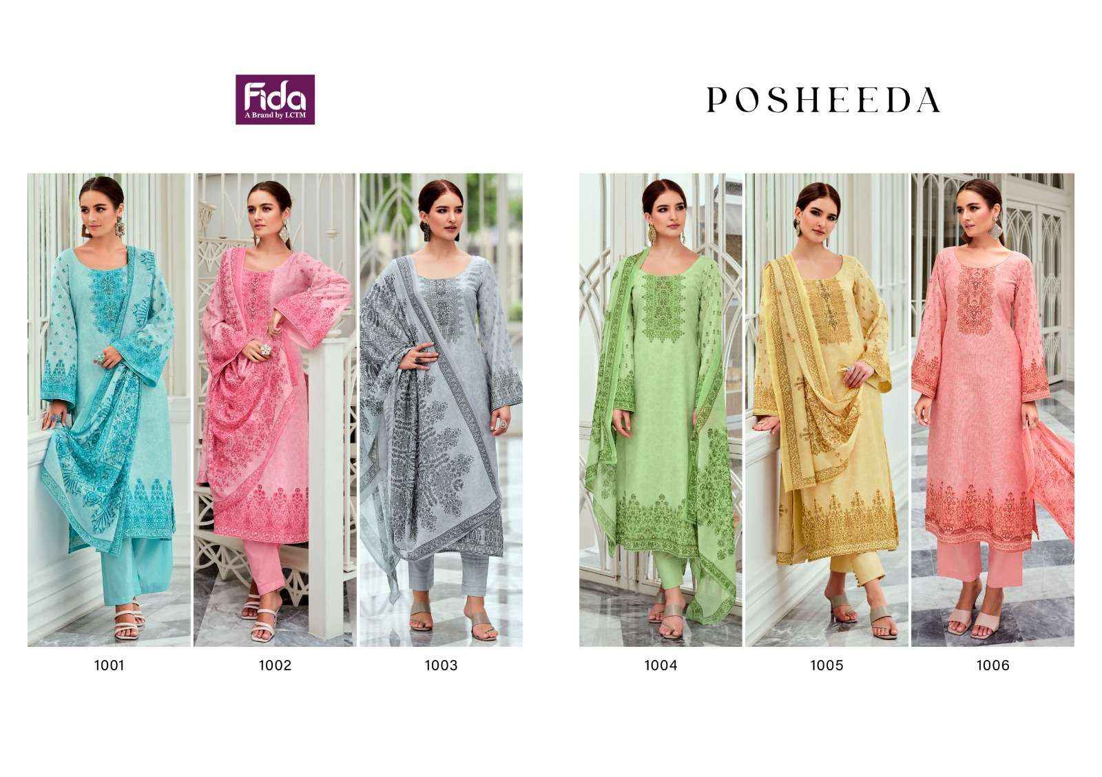 FIDA POSHEEDA KARACHI COTTON DRESS MATERIAL ( 6 PCS CATALOG )