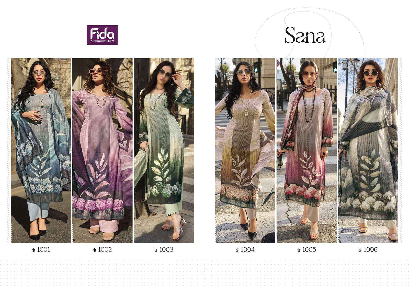 FIDA SANA COTTON DESIGNER DRESS MATERIAL AT WHOLESALE PRICE ( 6 PCS CATALOG )