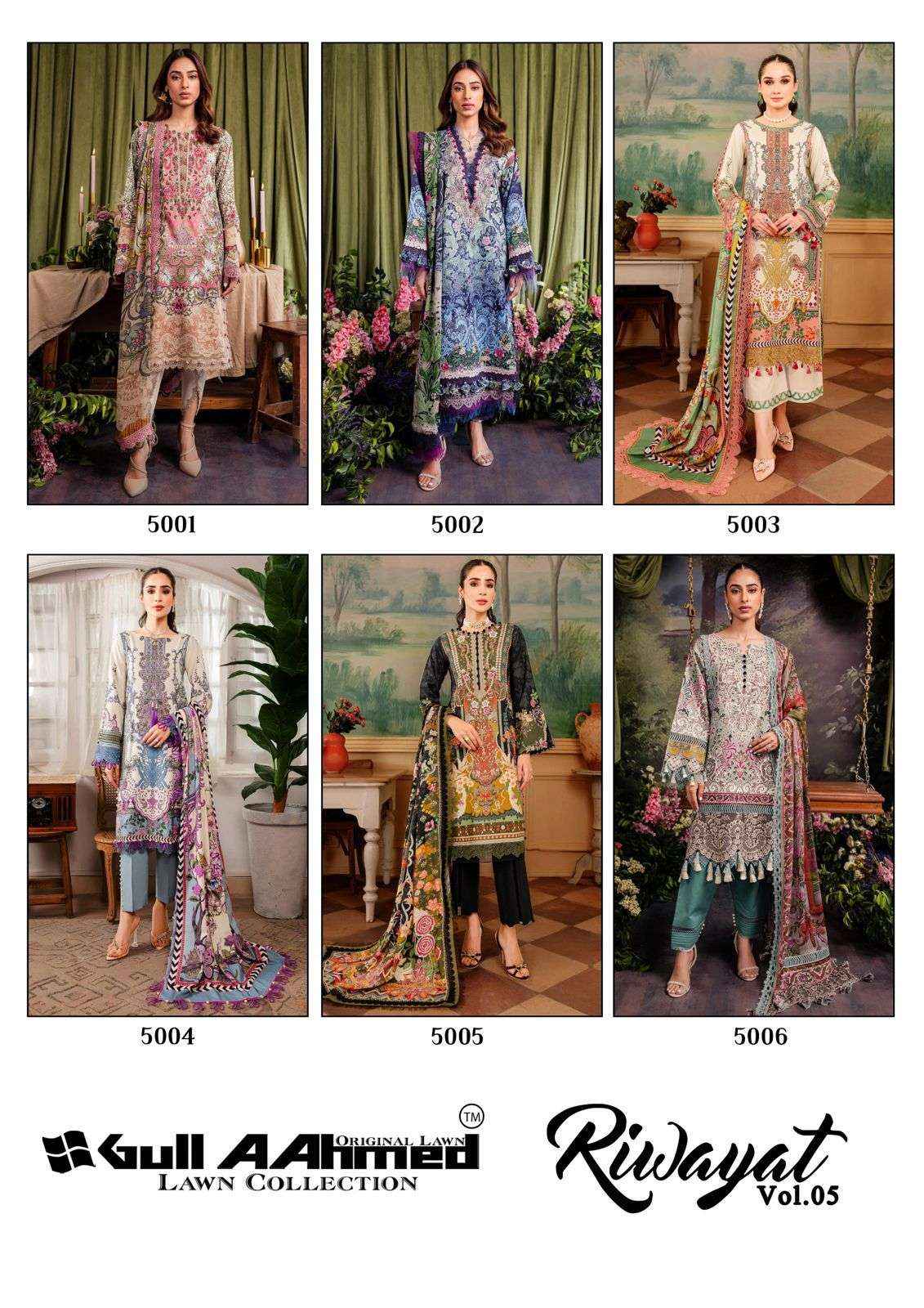 GULL AAHMED RIWAYAT VOL-5 LAWN COTTON SUIT ( 6 PCS CATALOG )