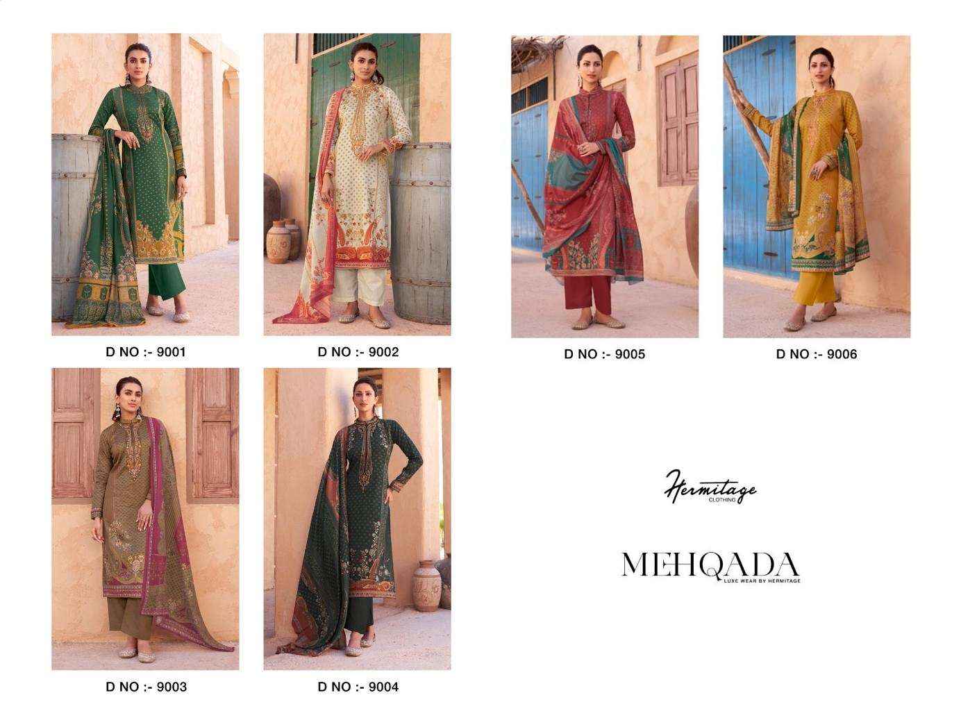 HERMITAGE CLOTHING MEHQADA JAM SATIN DRESS MATERIAL ( 6 PCS CATALOG )