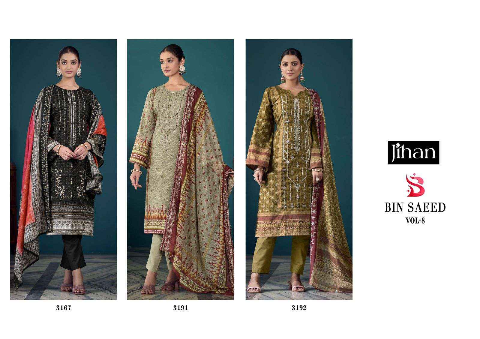 JIHAN BIN SAEED LAWN COLLECTION VOL 8 UNSTITCHED SUITS  ( 3 PCS CATALOG )