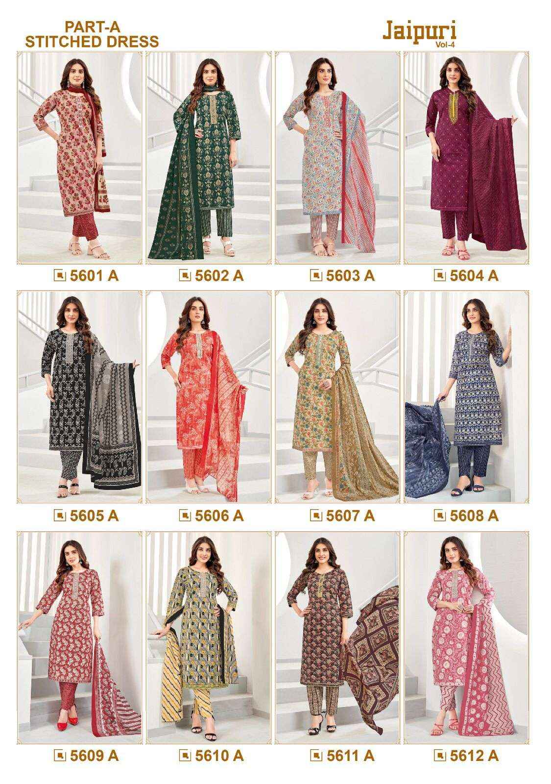 KALA FASHION JAIPURI VOL 4 JAIPURI COTTON SALWAR KAMEEZ ( 12 PCS CATALOG )