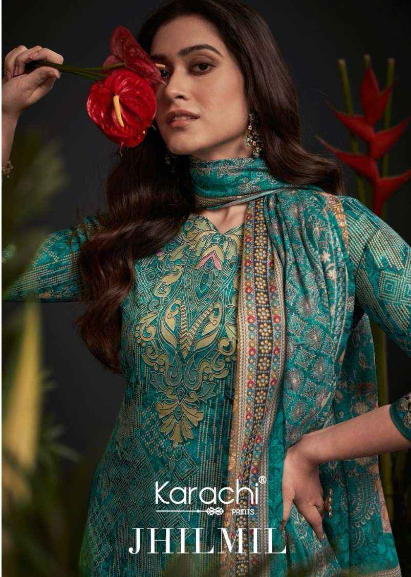 KARACHI PRINTS JHILMIL JAM SATIN DRESS MATERIAL ( 6 PCS CATALOG )