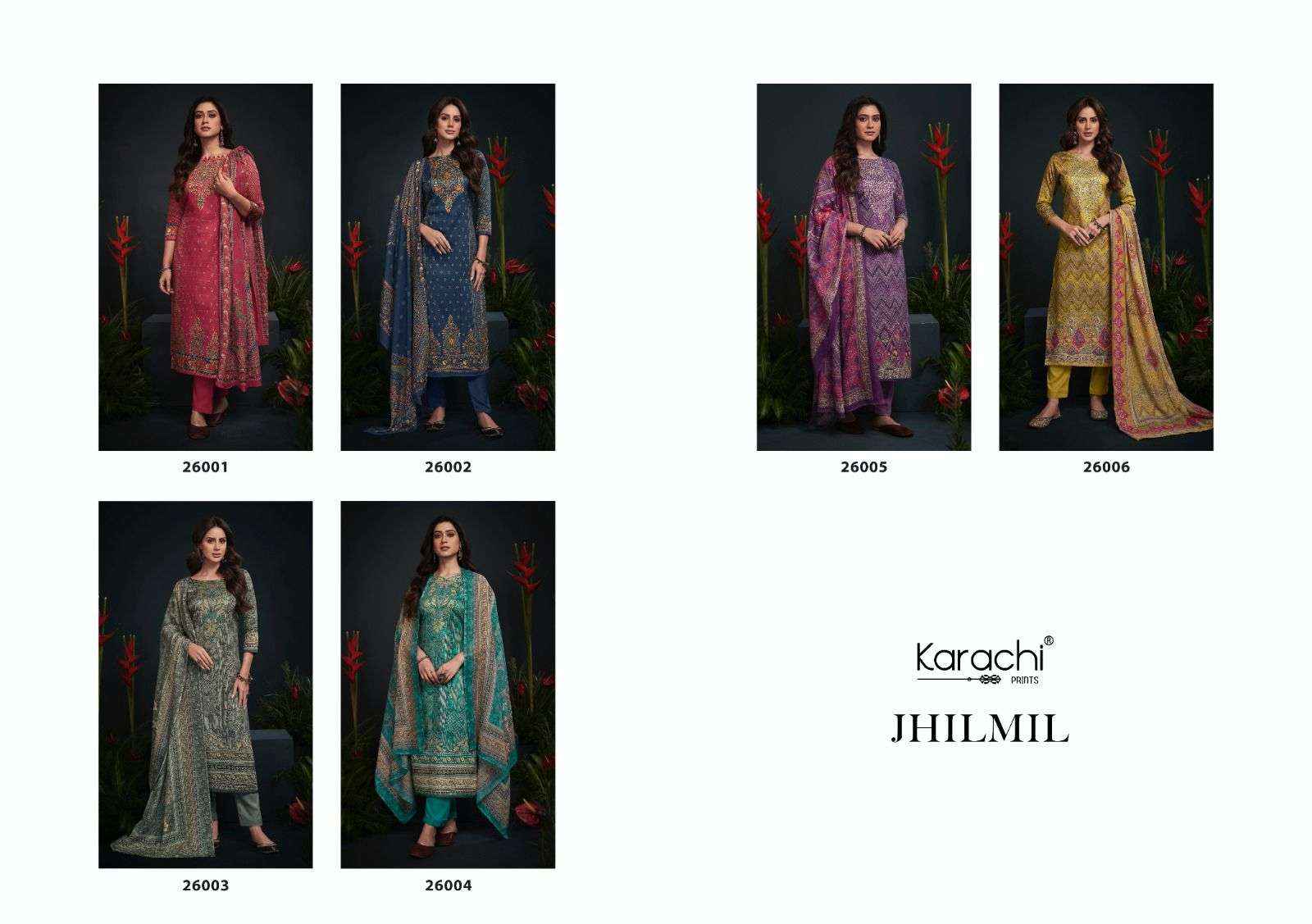 KARACHI PRINTS JHILMIL JAM SATIN DRESS MATERIAL ( 6 PCS CATALOG )