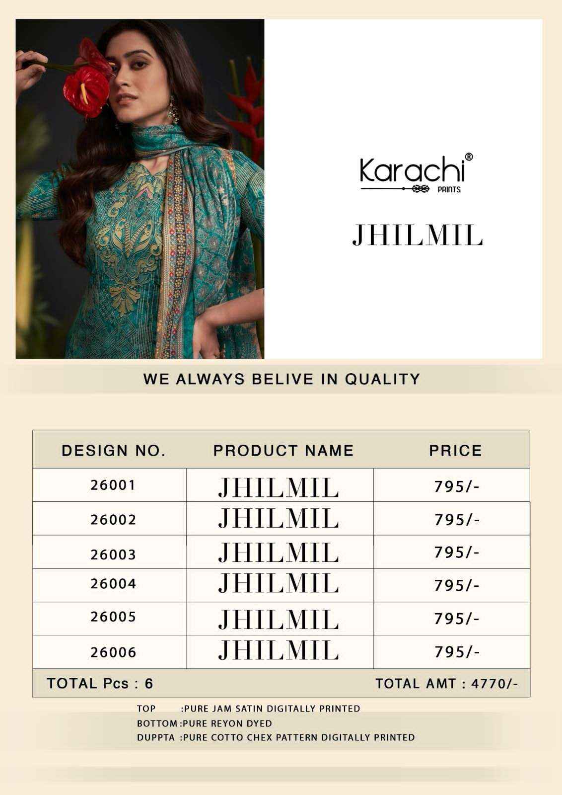 KARACHI PRINTS JHILMIL JAM SATIN DRESS MATERIAL ( 6 PCS CATALOG )