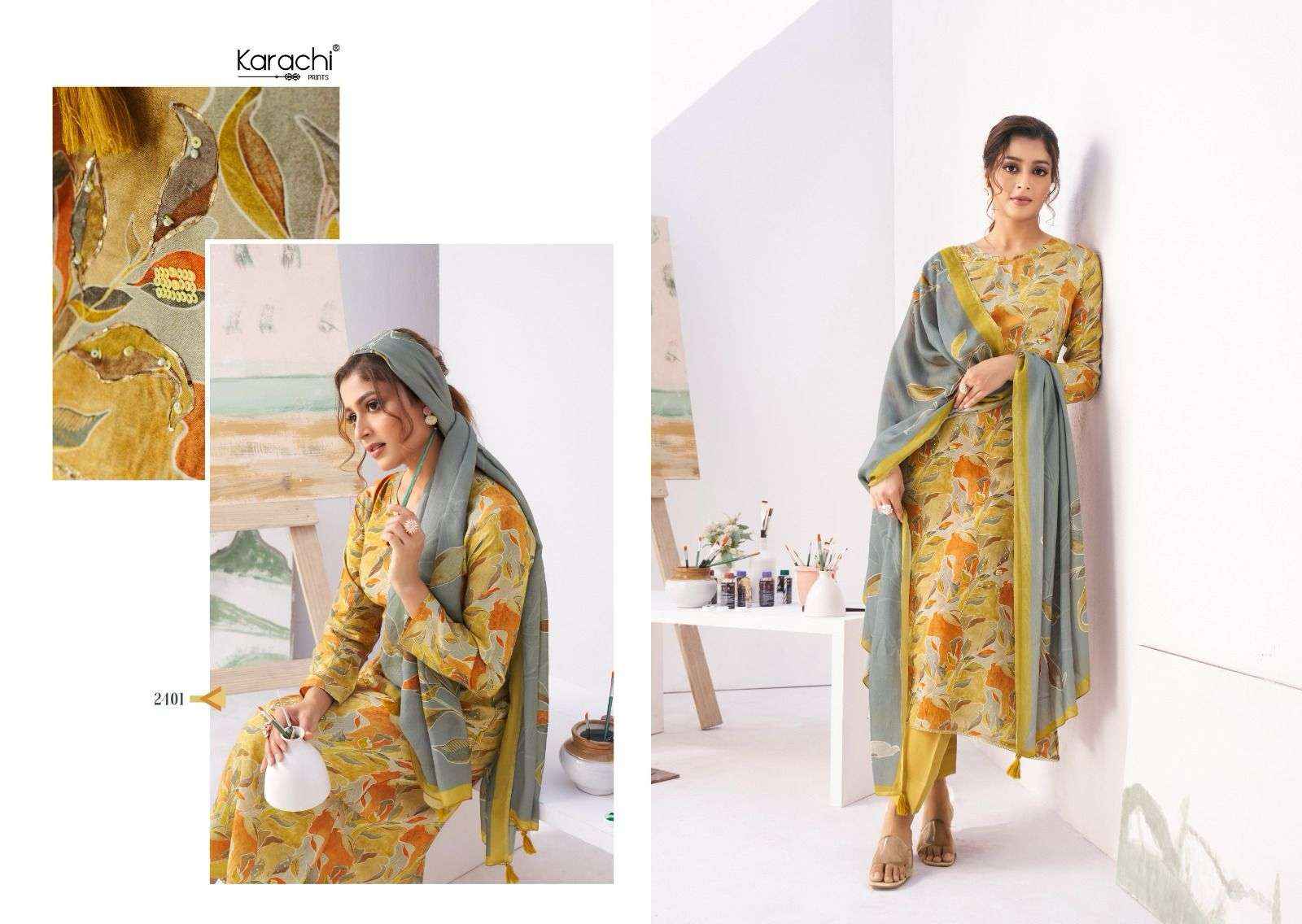 KARACHI PRINTS PAINT BRUSH DRESS MATERIAL ( 4 PCS CATALOG )