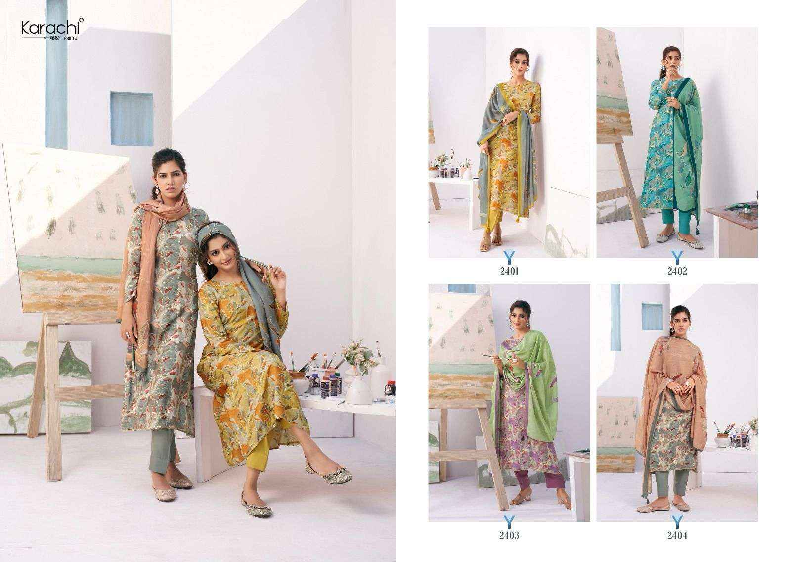 KARACHI PRINTS PAINT BRUSH DRESS MATERIAL ( 4 PCS CATALOG )