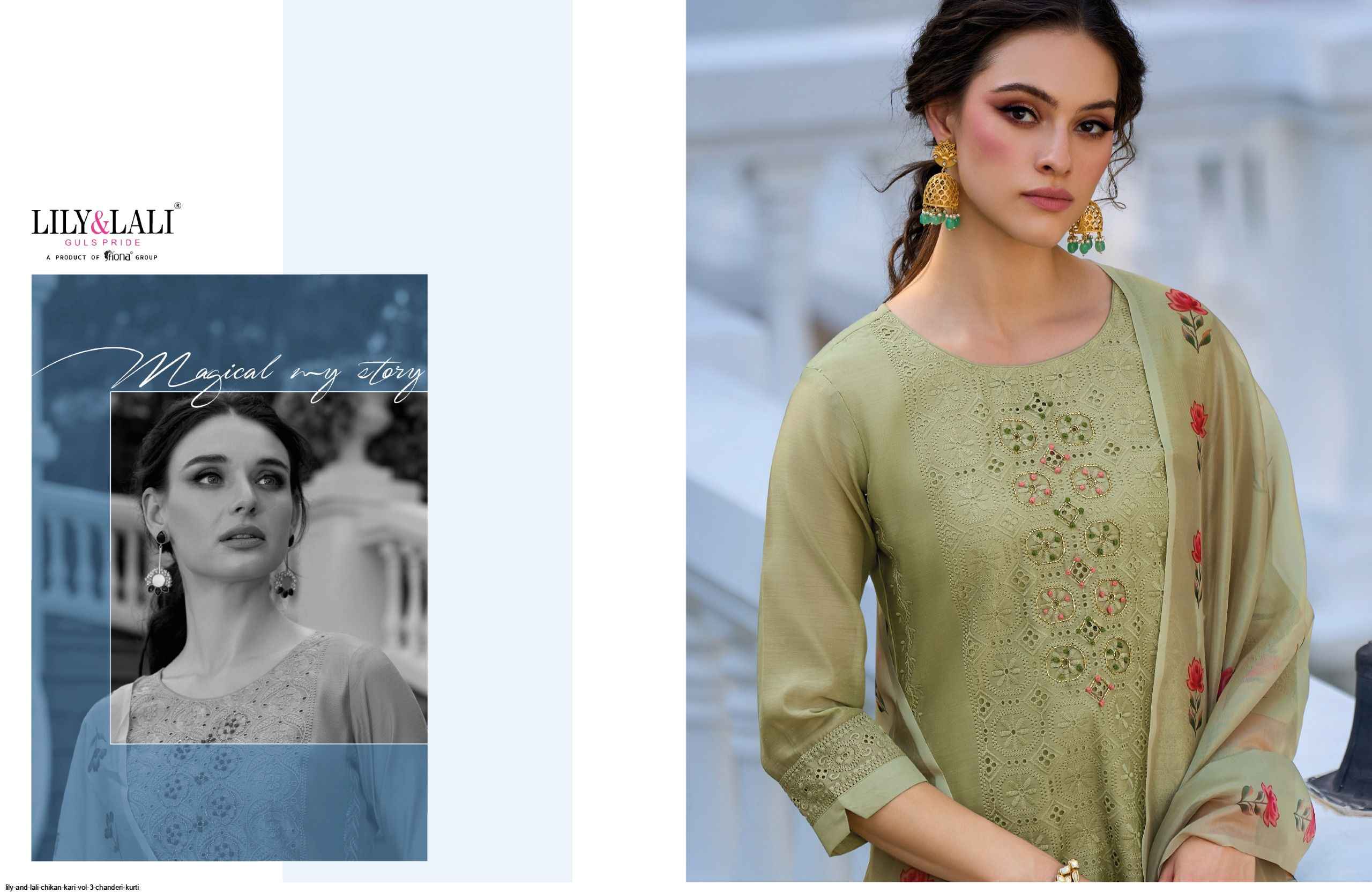 LILY AND LALI CHIKAN KARI VOL 3 CHANDERI READYMADE SUITS ( 6 pcs catalog )