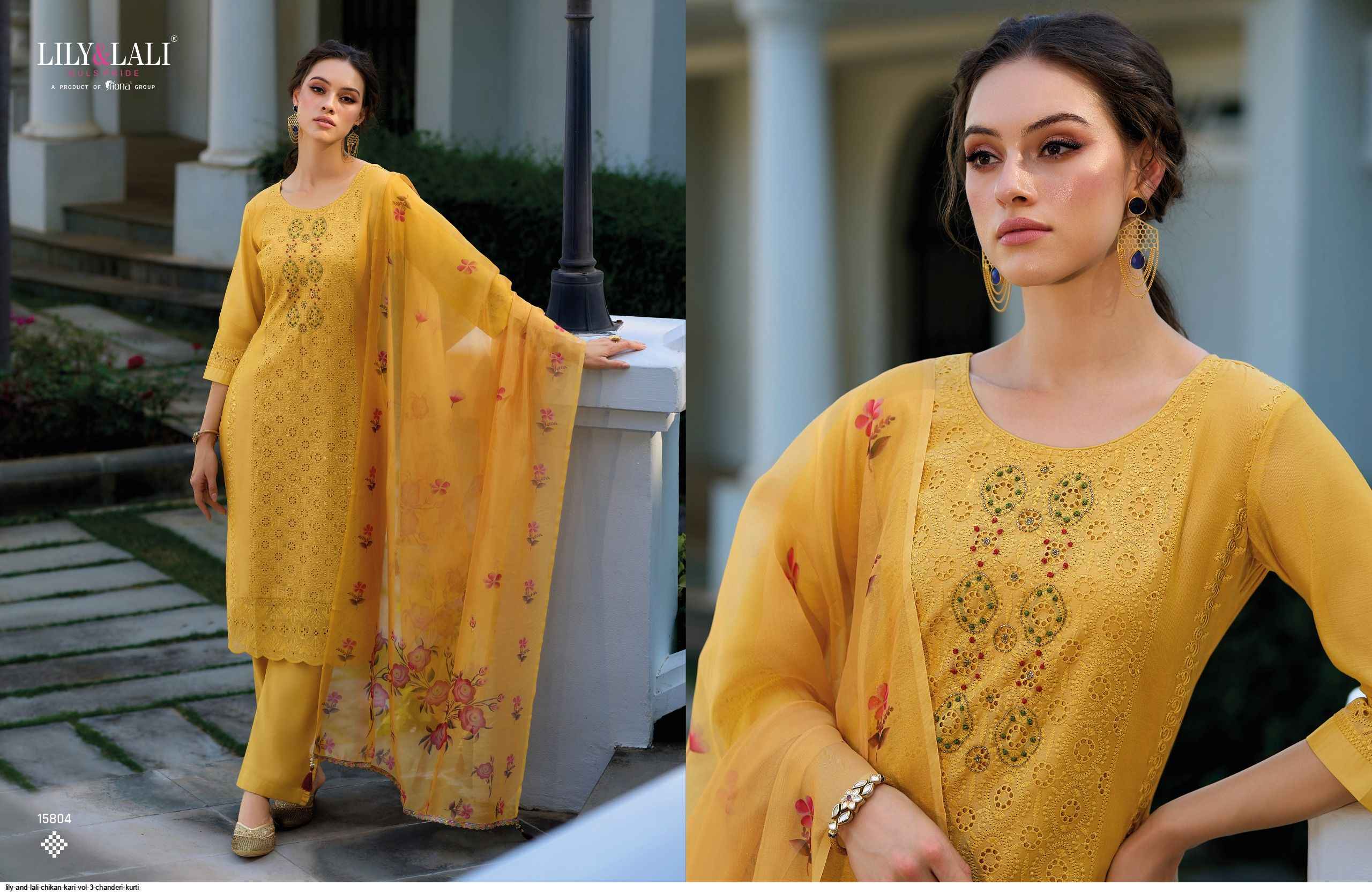 LILY AND LALI CHIKAN KARI VOL 3 CHANDERI READYMADE SUITS ( 6 pcs catalog )