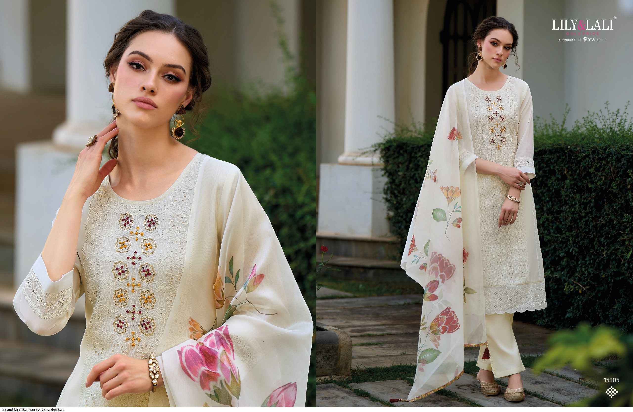 LILY AND LALI CHIKAN KARI VOL 3 CHANDERI READYMADE SUITS ( 6 pcs catalog )