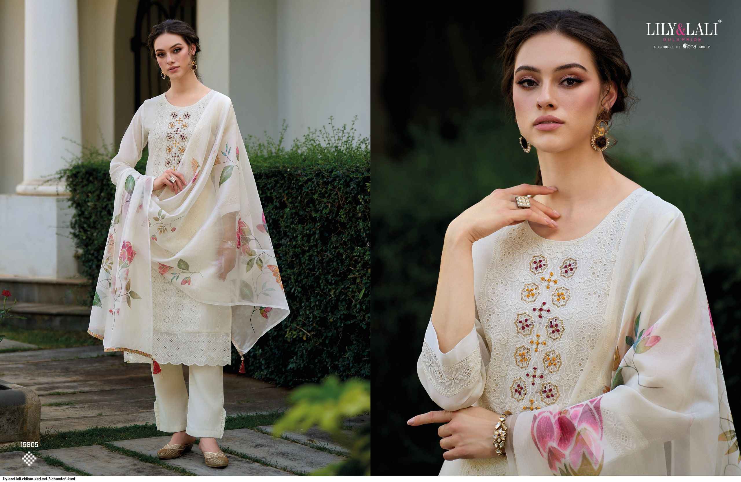 LILY AND LALI CHIKAN KARI VOL 3 CHANDERI READYMADE SUITS ( 6 pcs catalog )